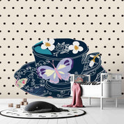 3D Vintage Butterfly Floral  Tea Cup Wall Mural Wallpaper LXL 1587- Jess Art Decoration