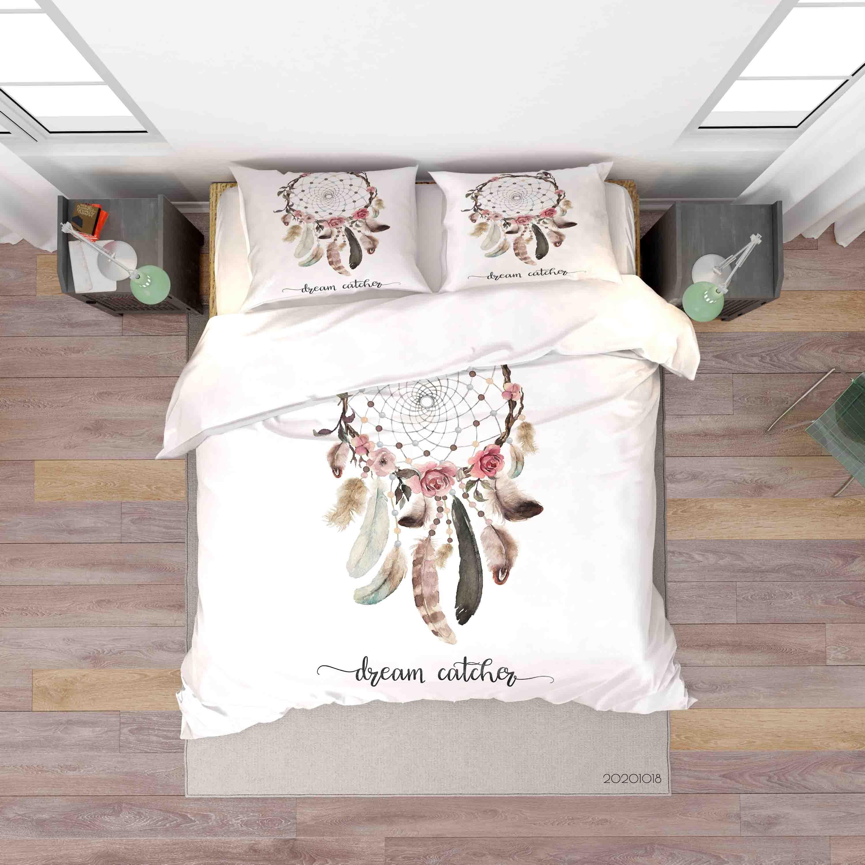 3D Watercolor Dream Catcher Flowers Quilt Cover Set Bedding Set Duvet Cover Pillowcases WJ 9755- Jess Art Decoration