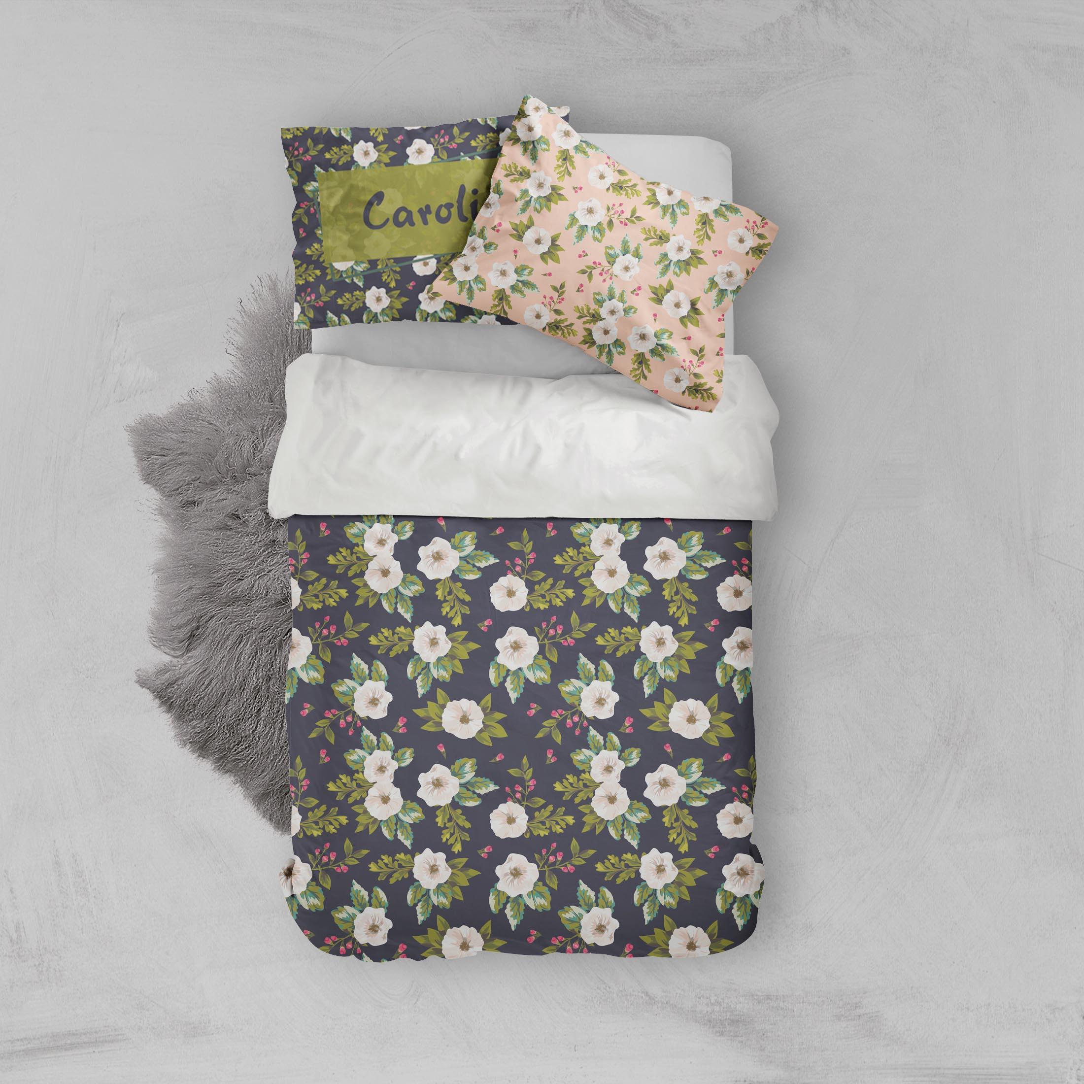 3D White Flowers Green Leaves Quilt Cover Set Bedding Set Pillowcases 75- Jess Art Decoration