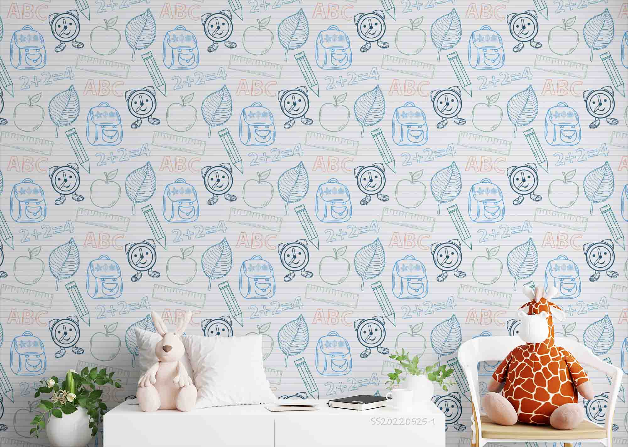 3D School Supplies Apple Leaf Pattern Wall Mural Wallpaper GD 4855- Jess Art Decoration