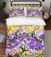3D Graffiti Purple Yellow Sign Quilt Cover Set Bedding Set Duvet Cover Pillowcases LXL- Jess Art Decoration
