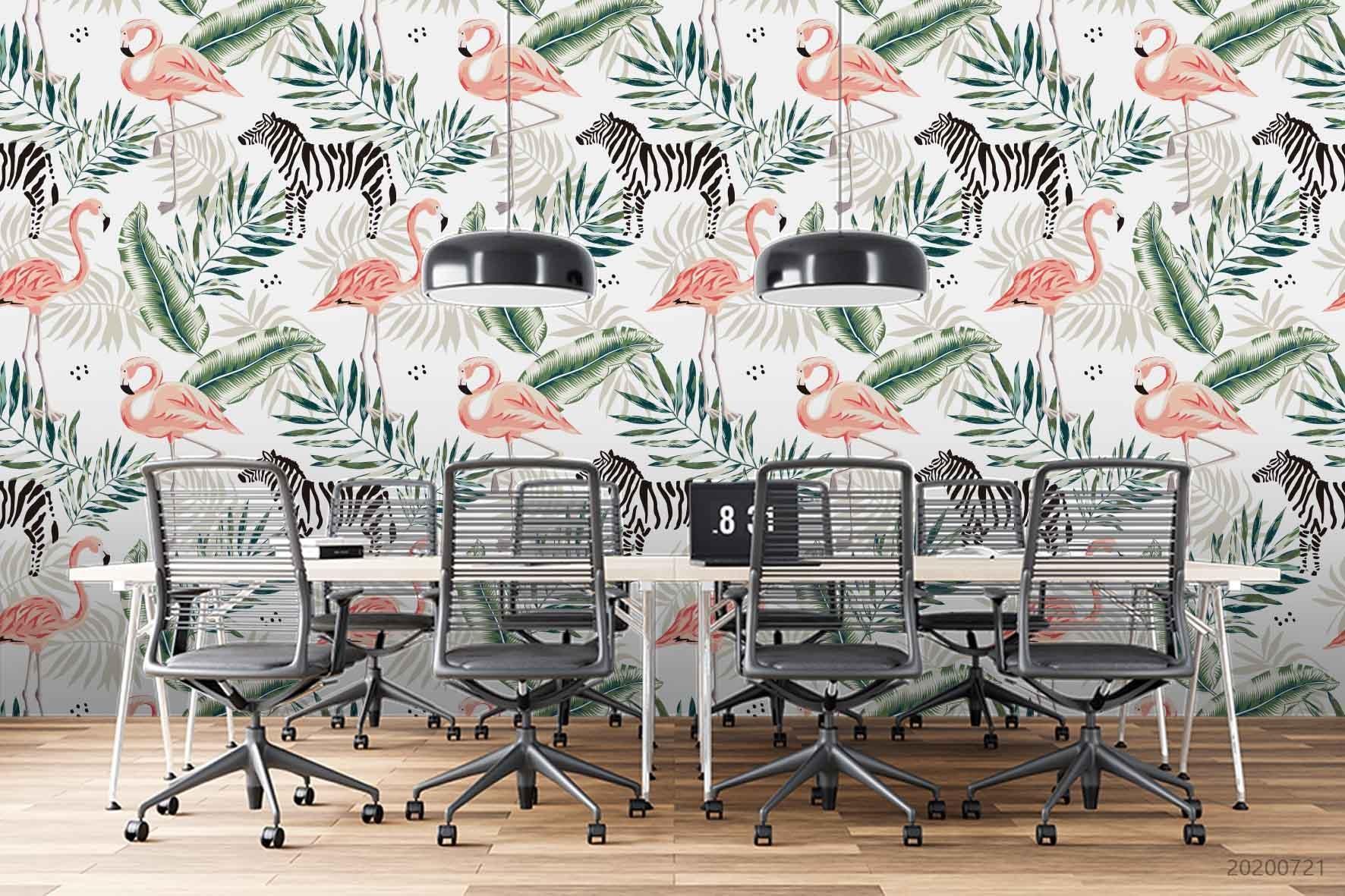 3D Pink Flamingo Zebra Plant Wall Mural Wallpaper LXL 412- Jess Art Decoration