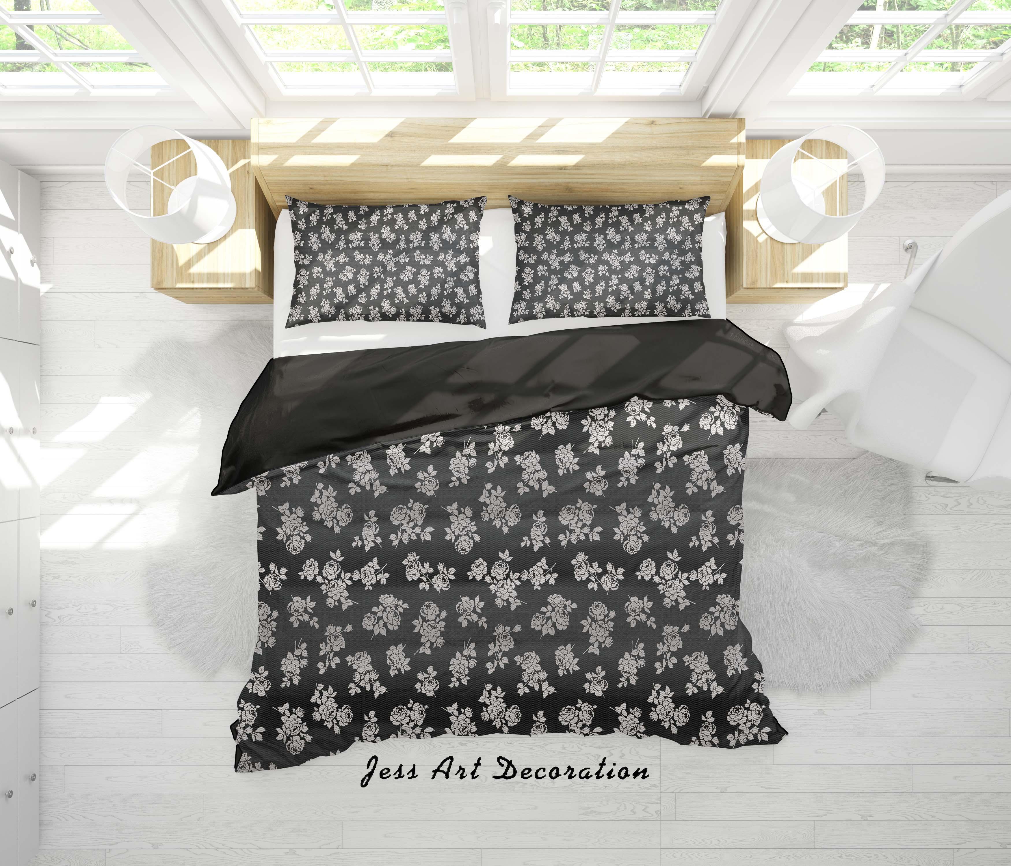 3D Black Rose Floral Quilt Cover Set Bedding Set Duvet Cover Pillowcases SF129- Jess Art Decoration