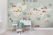 3D Cartoon Grey Car World Map Wall Mural Wallpaper LQH 98- Jess Art Decoration