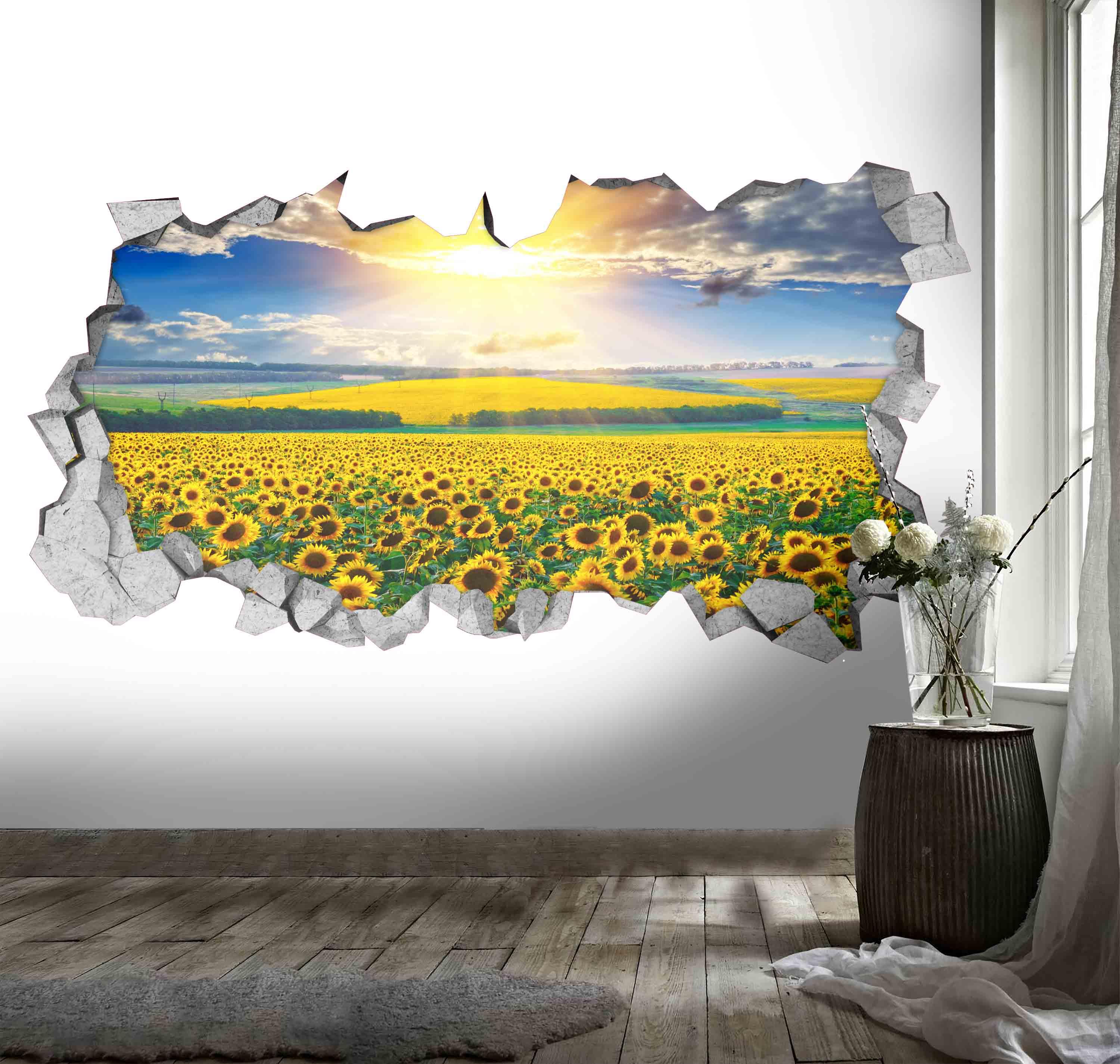 3D Sunflower Field Damage Wall Mural Wallpaper 71- Jess Art Decoration
