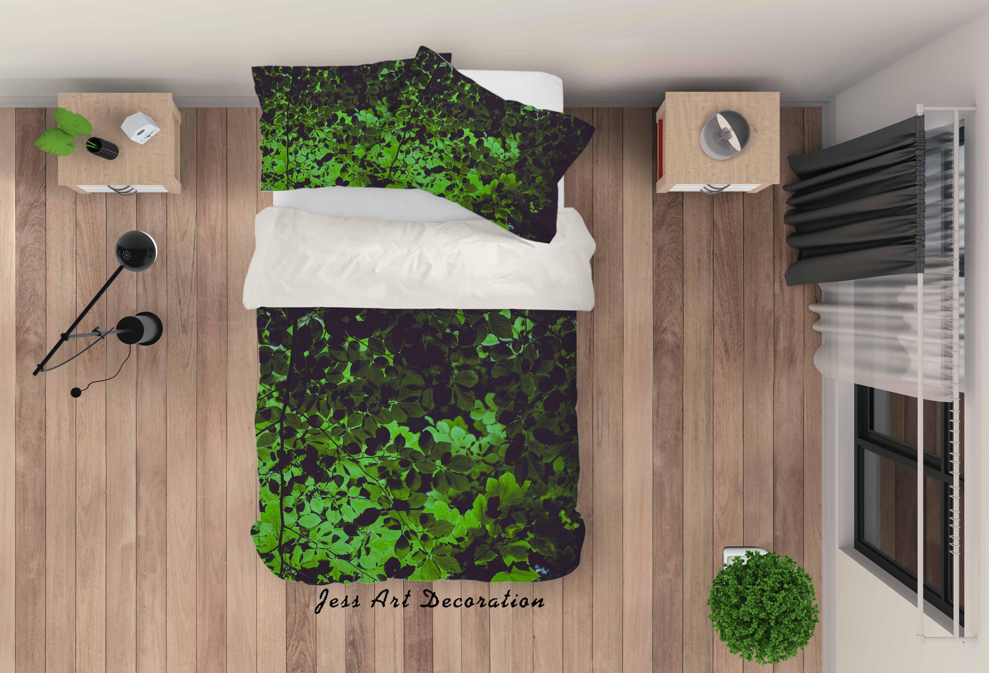 3D Green Leaves Quilt Cover Set Bedding Set Duvet Cover Pillowcases LQH A92- Jess Art Decoration