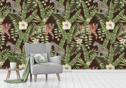 3D Hand Drawn White Floral Green Leaves Plant Wall Mural Wallpaper LXL- Jess Art Decoration