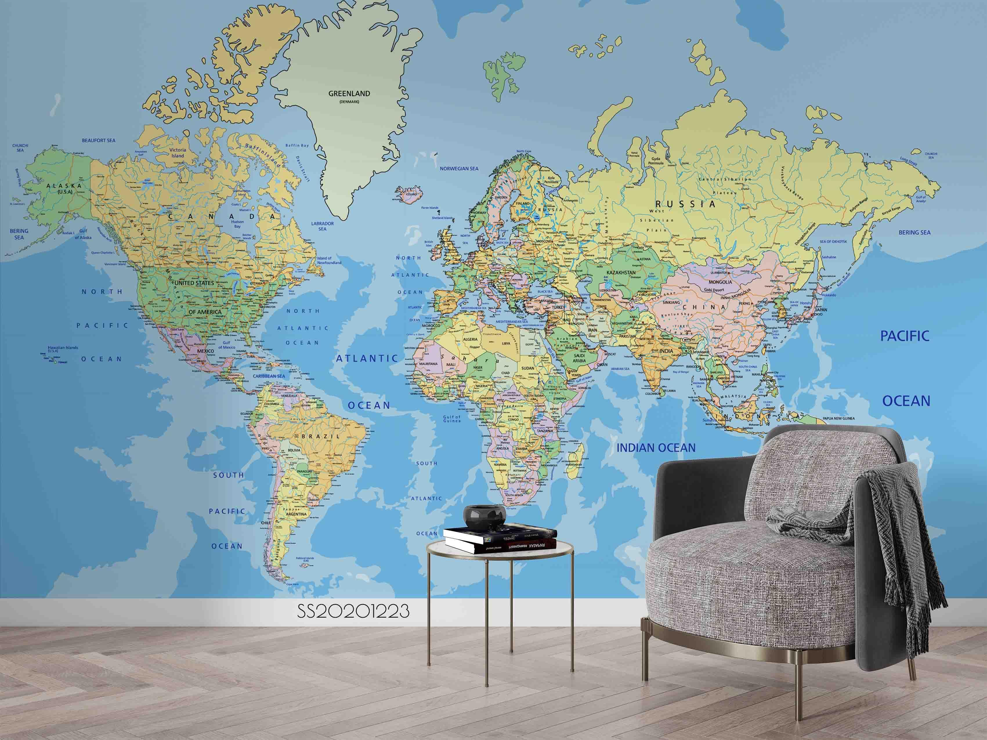 3D Blue World Map Wall Mural Wallpaper LQH 38- Jess Art Decoration