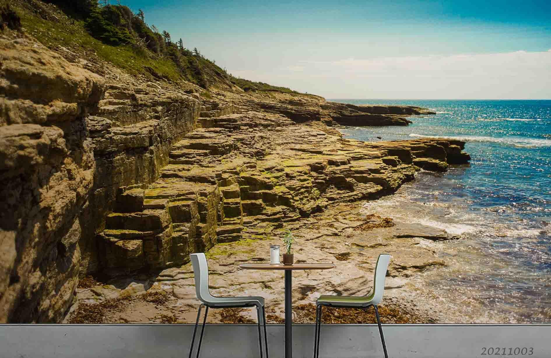3D Sea Coast Rock Mountain Landscape Wall Mural Wallpaper LQH 383- Jess Art Decoration