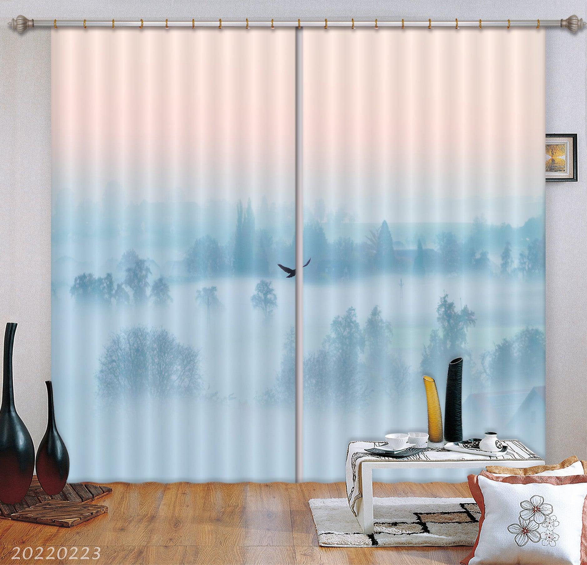 3D Woods White Misty Bird Curtains and Drapes GD 2378- Jess Art Decoration