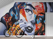 Graffiti Female Face Finger Wallpaper portrait street art wall mural for bedroom or creative studio - view 3
