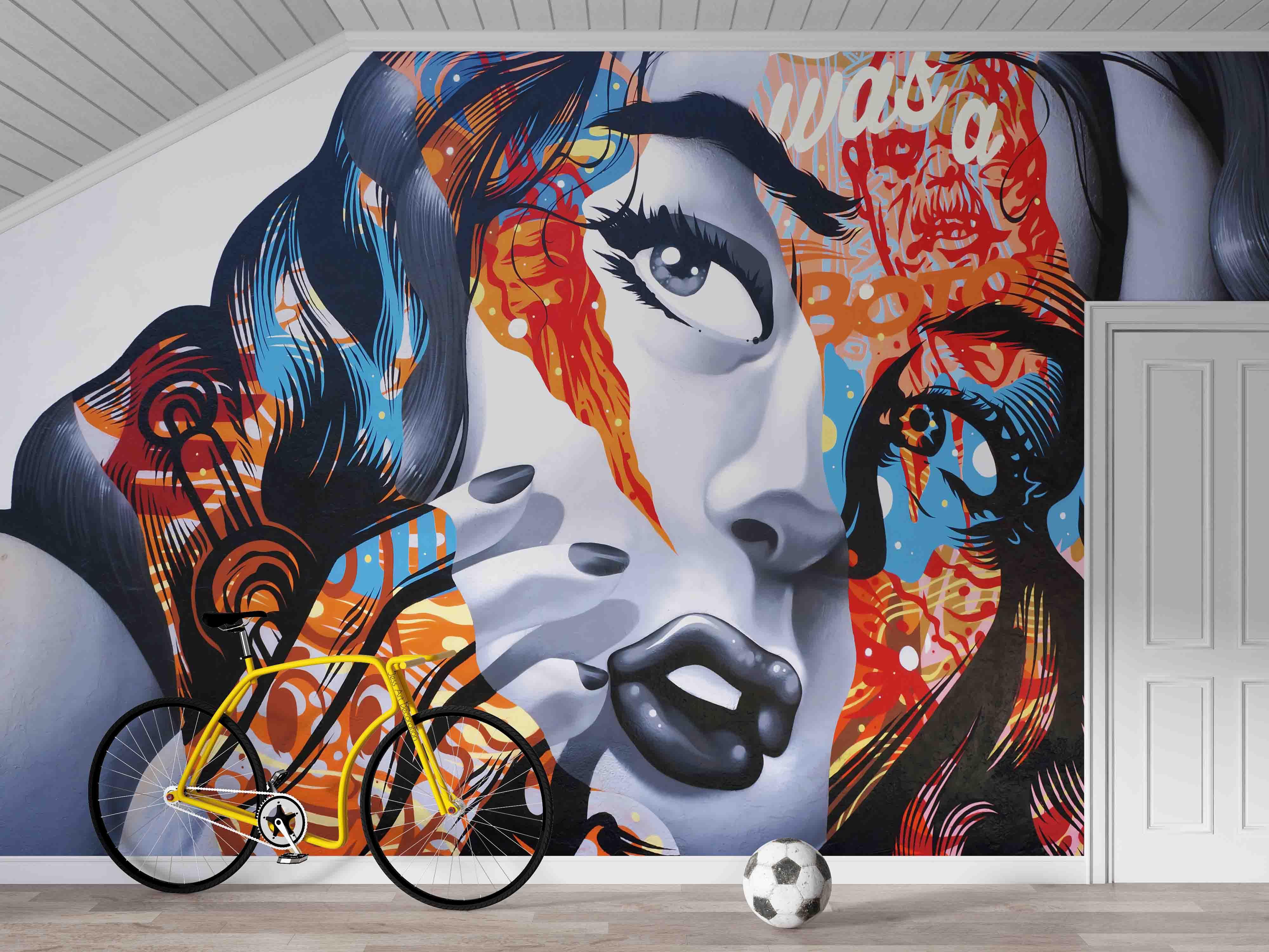 Graffiti Female Face Finger Wallpaper portrait street art wall mural for bedroom or creative studio - view 3