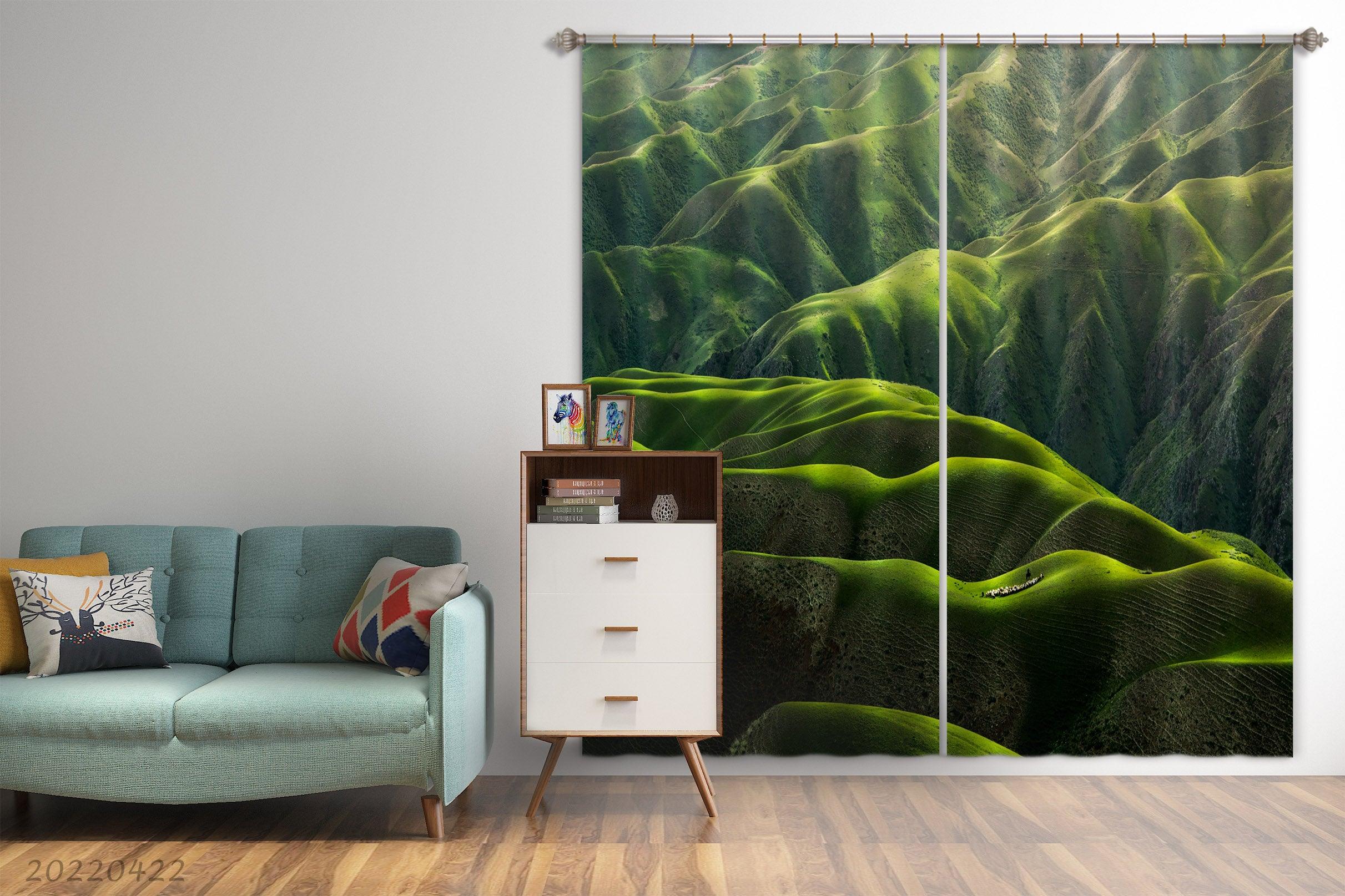 3D Landscape Mountain Green Vegetation Curtains and Drapes GD 4198- Jess Art Decoration