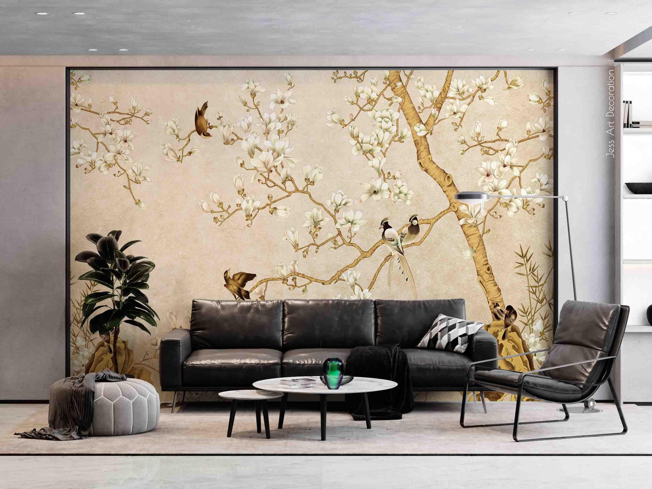 3D Vintage Magnolia Flower Bird Pattern Wall Mural Wallpaper GD 3389- Jess Art Decoration
