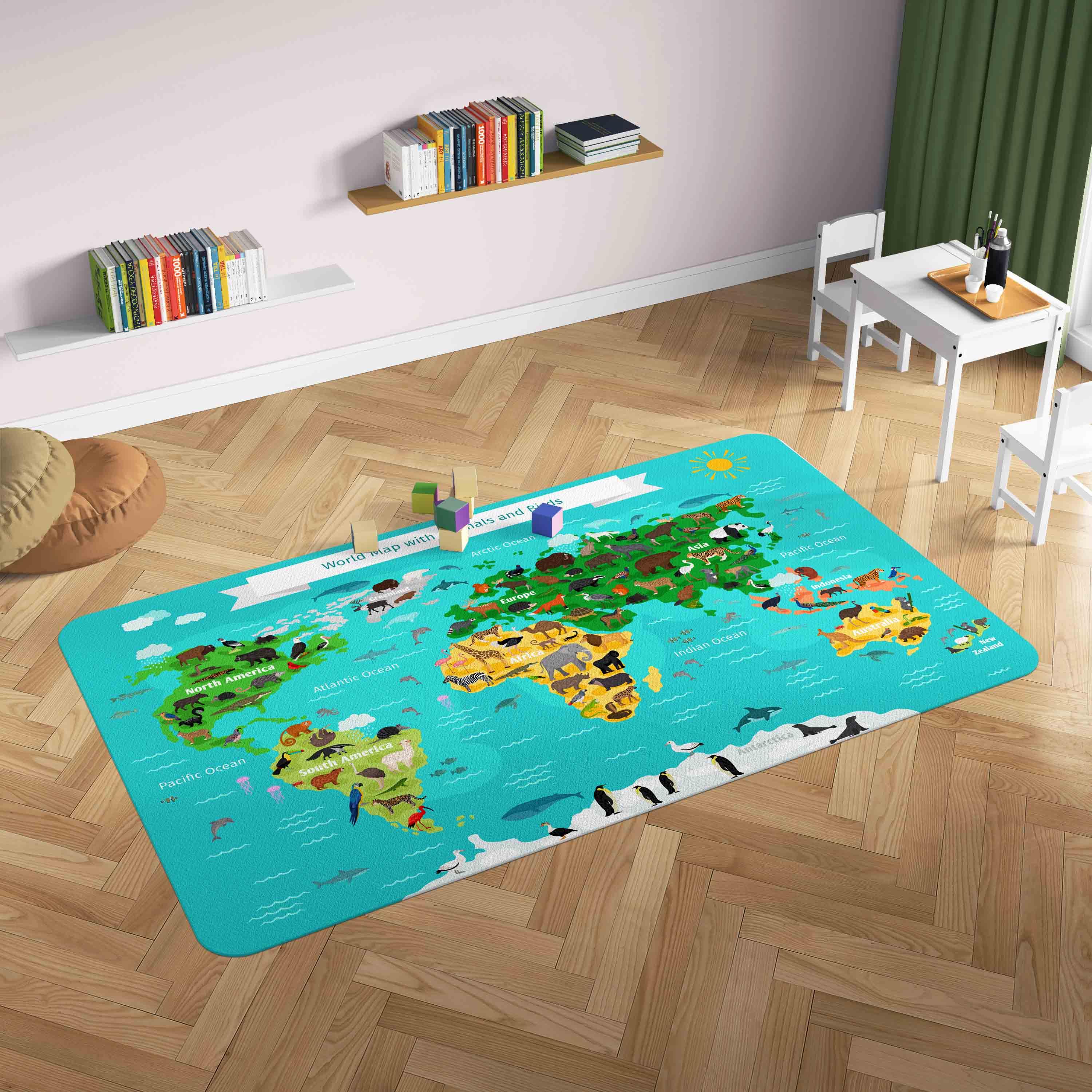3D World Map Green Non-Slip Rug Mat 183- Jess Art Decoration