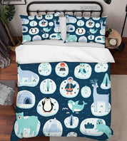 3D Cartoon Blue Iceburg Peaguin Bear Whale Animal Ocean Quilt Cover Set Bedding Set Duvet Cover Pillowcases LXL- Jess Art Decoration