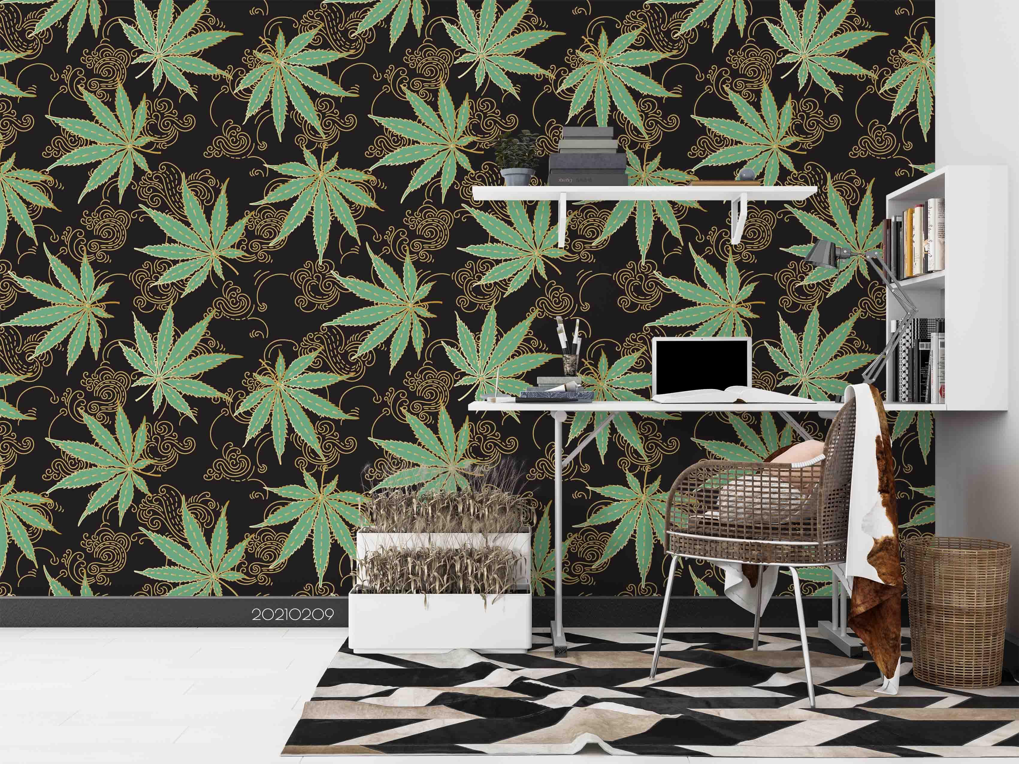 3D Hand Drawn Green Maple Leaf Wall Mural Wallpaper LQH 52- Jess Art Decoration