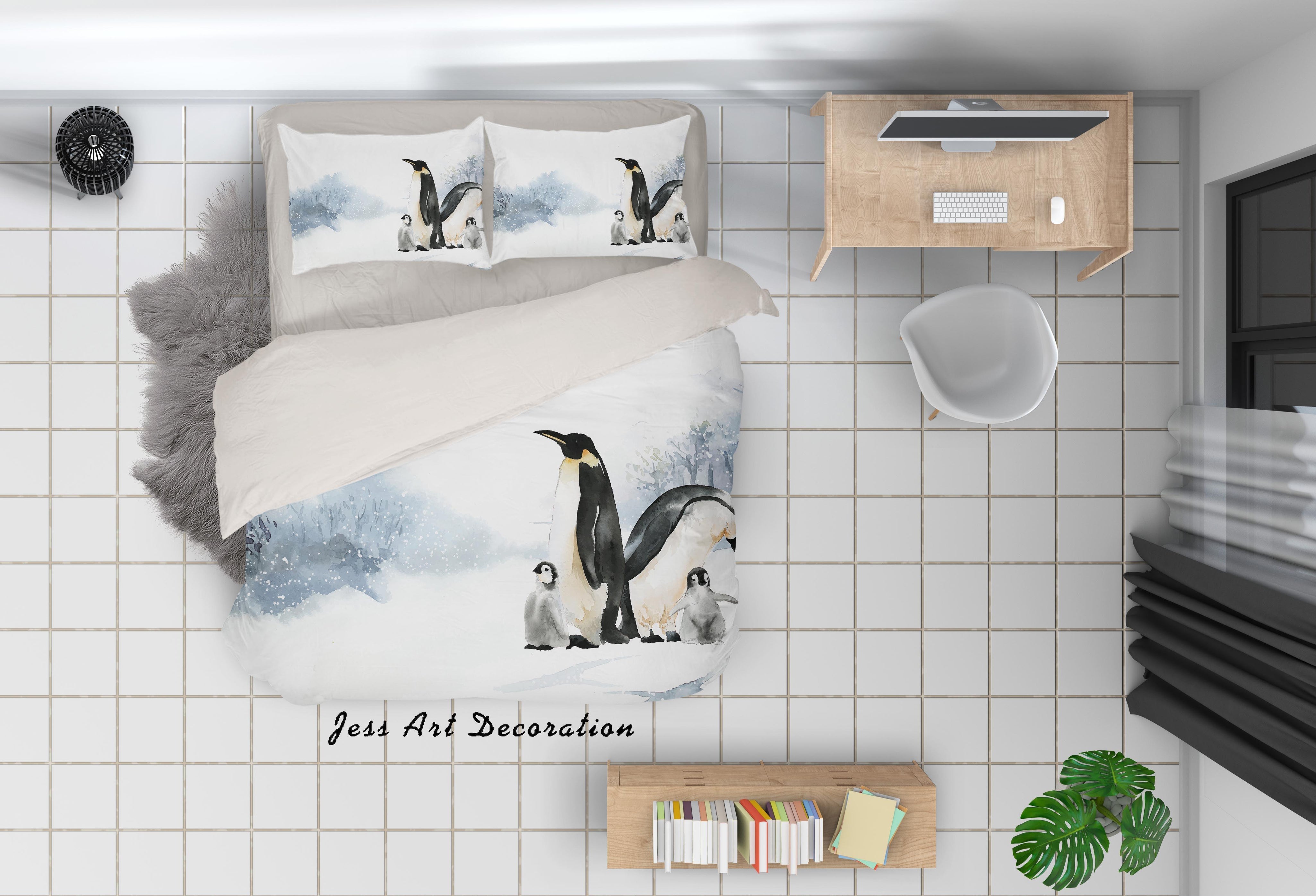 3D Watercolor Penguin Quilt Cover Set Bedding Set Pillowcases 76- Jess Art Decoration