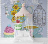 3D Vintage Birdcage Floral Teapot Tea Cup Wall Mural Wallpaper LXL 1594- Jess Art Decoration