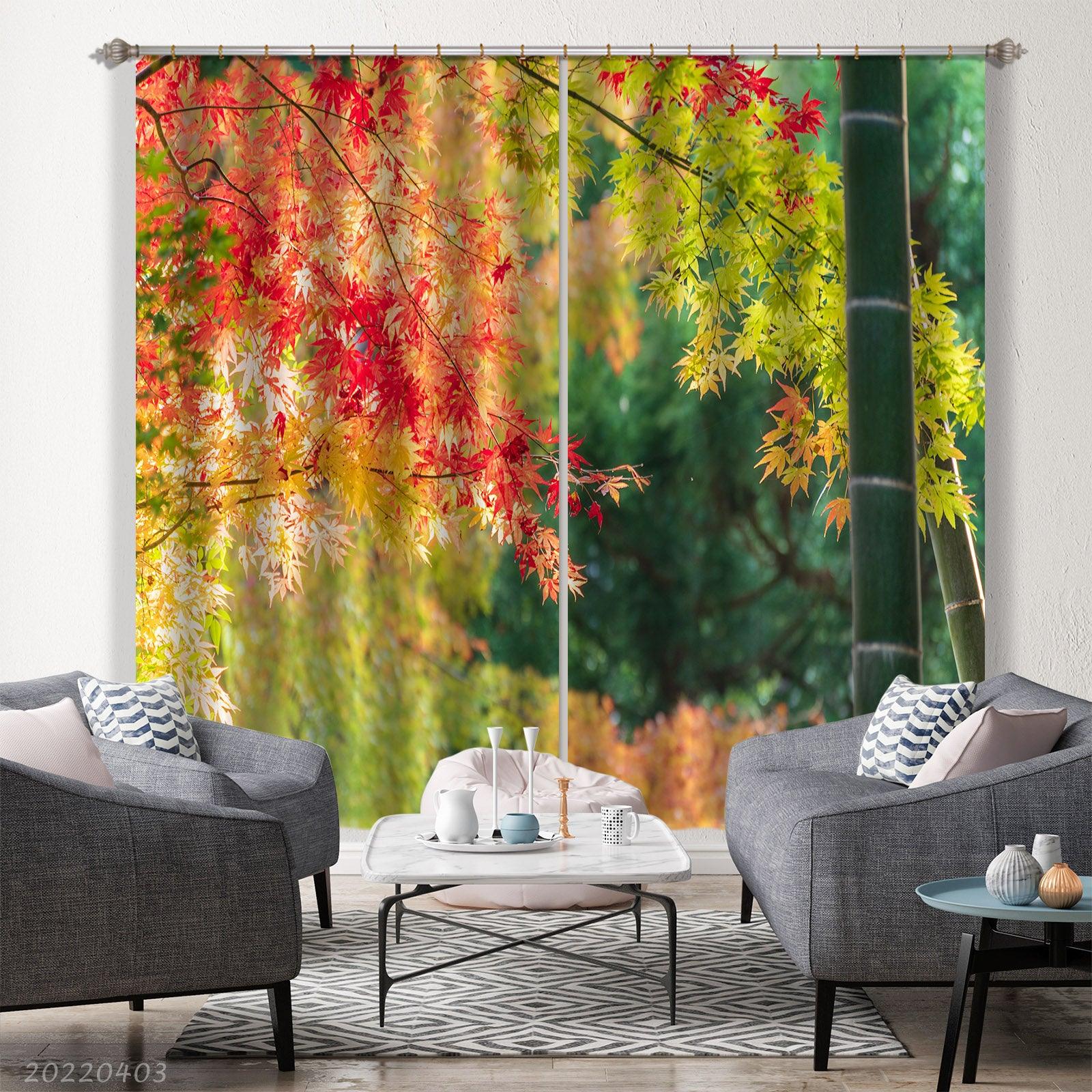 3D Landscape Maple Red Green Leaf Curtains and Drapes GD 3212- Jess Art Decoration
