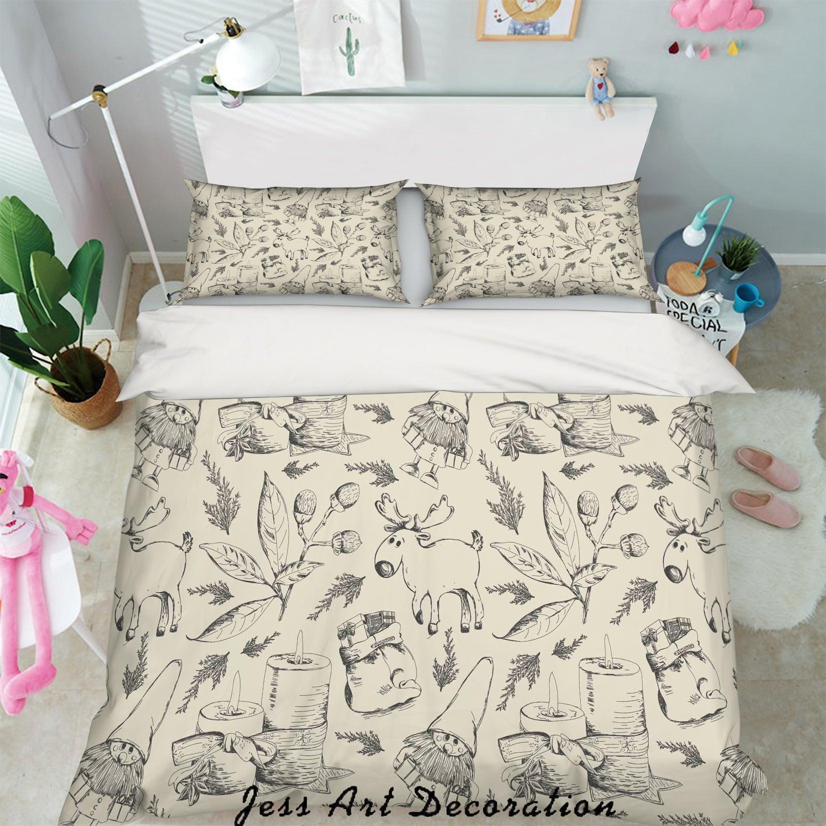 3D Sketch Elk Hazelnut Quilt Cover Set Bedding Set Pillowcases 40- Jess Art Decoration