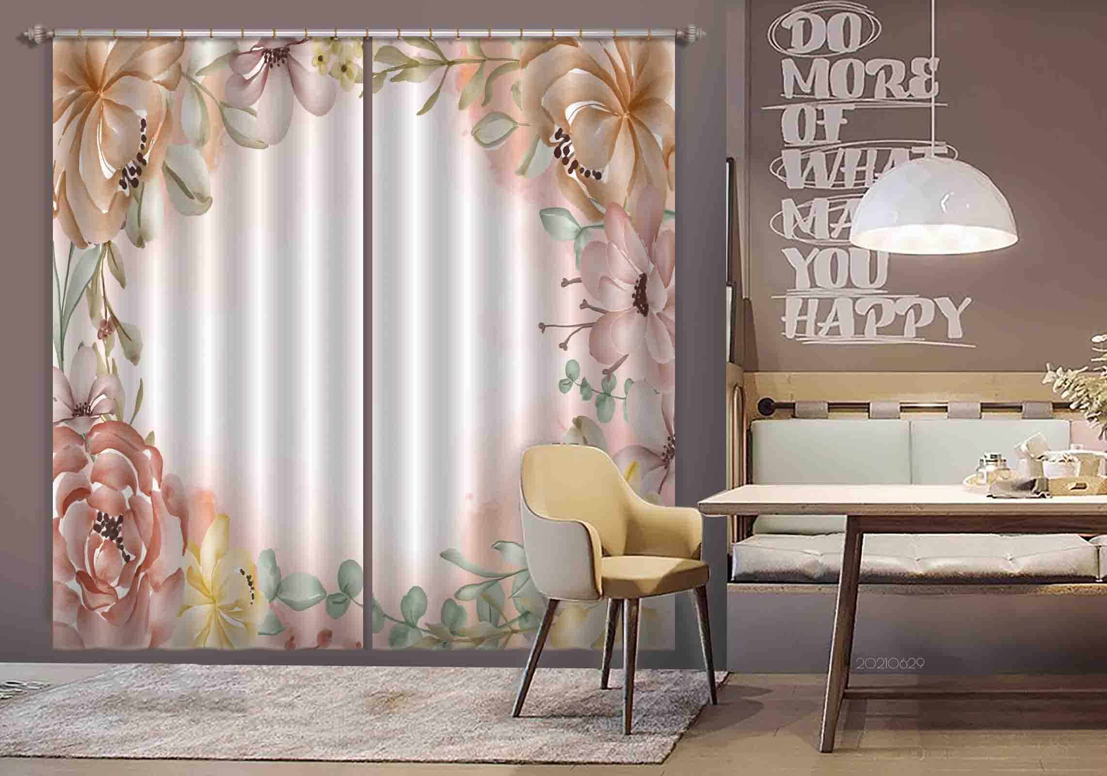 3D Watercolor Floral Peony Tawny Curtains and Drapes LLL 420- Jess Art Decoration