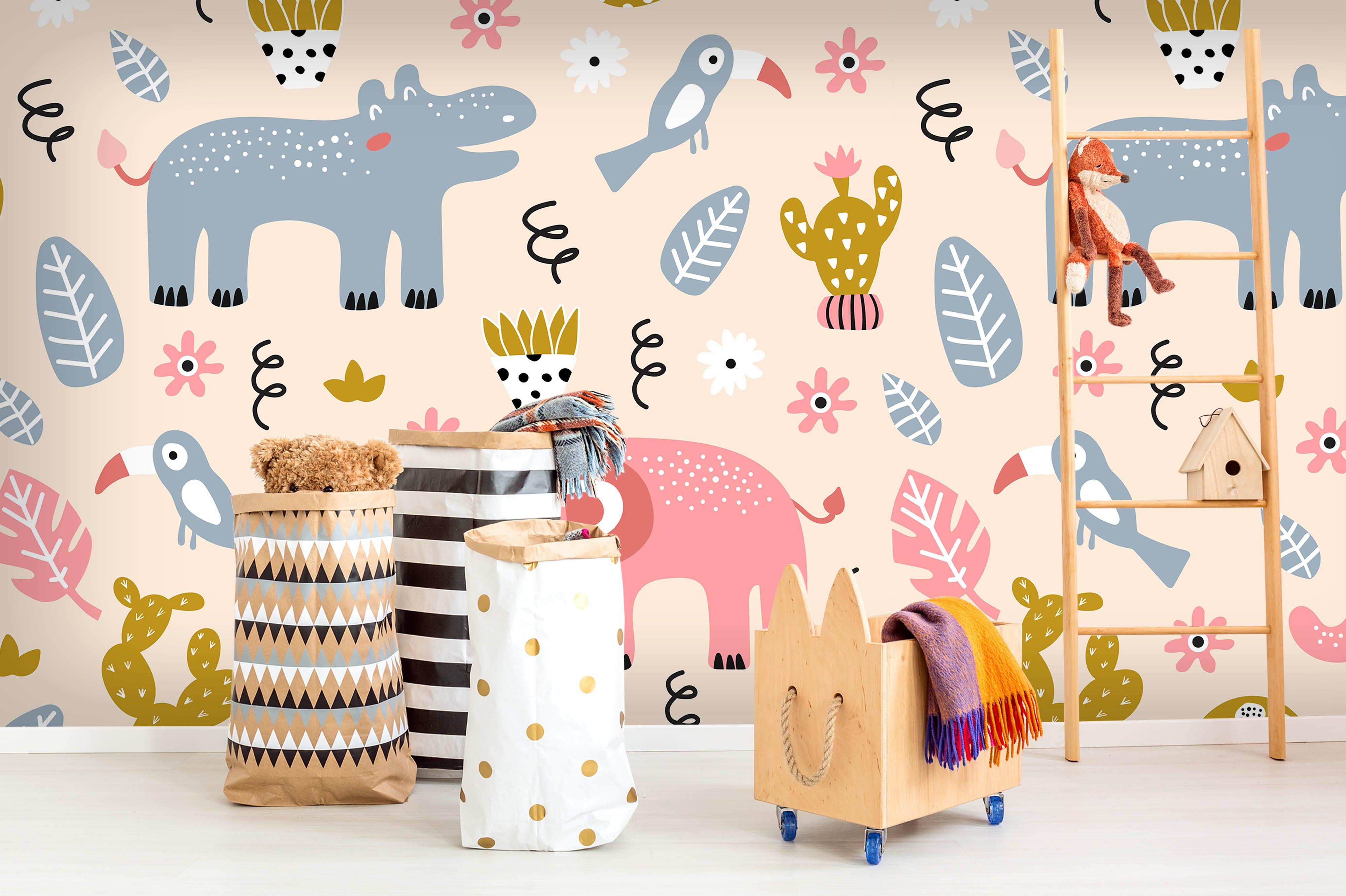 3D cartoon birds elephant wall mural wallpaper 25- Jess Art Decoration