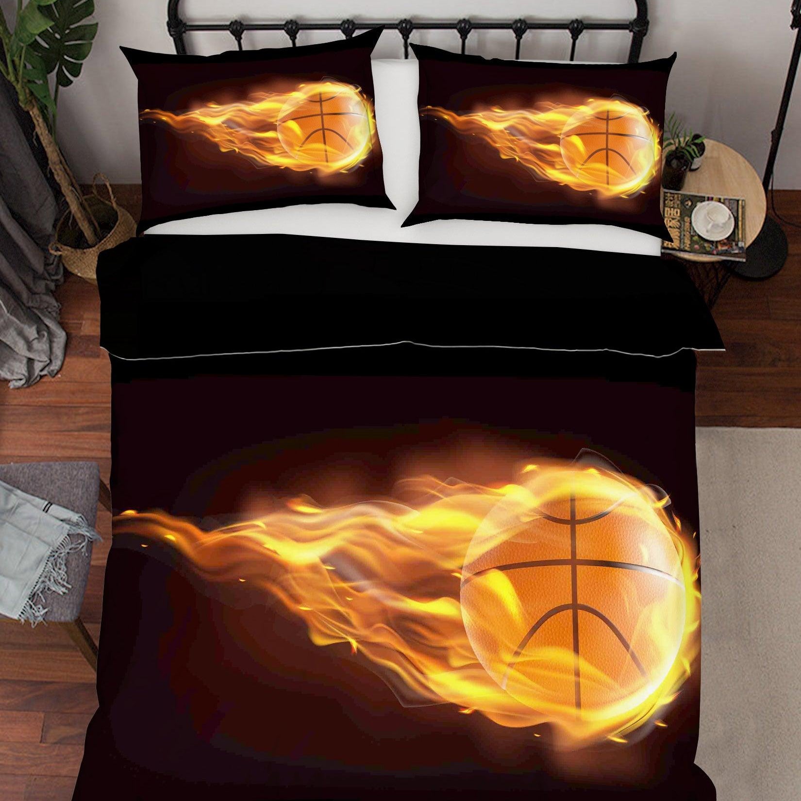 3D Sport Fire Buring Basketball Quilt Cover Set Bedding Set Duvet Cover Pillowcases WJ 6897- Jess Art Decoration
