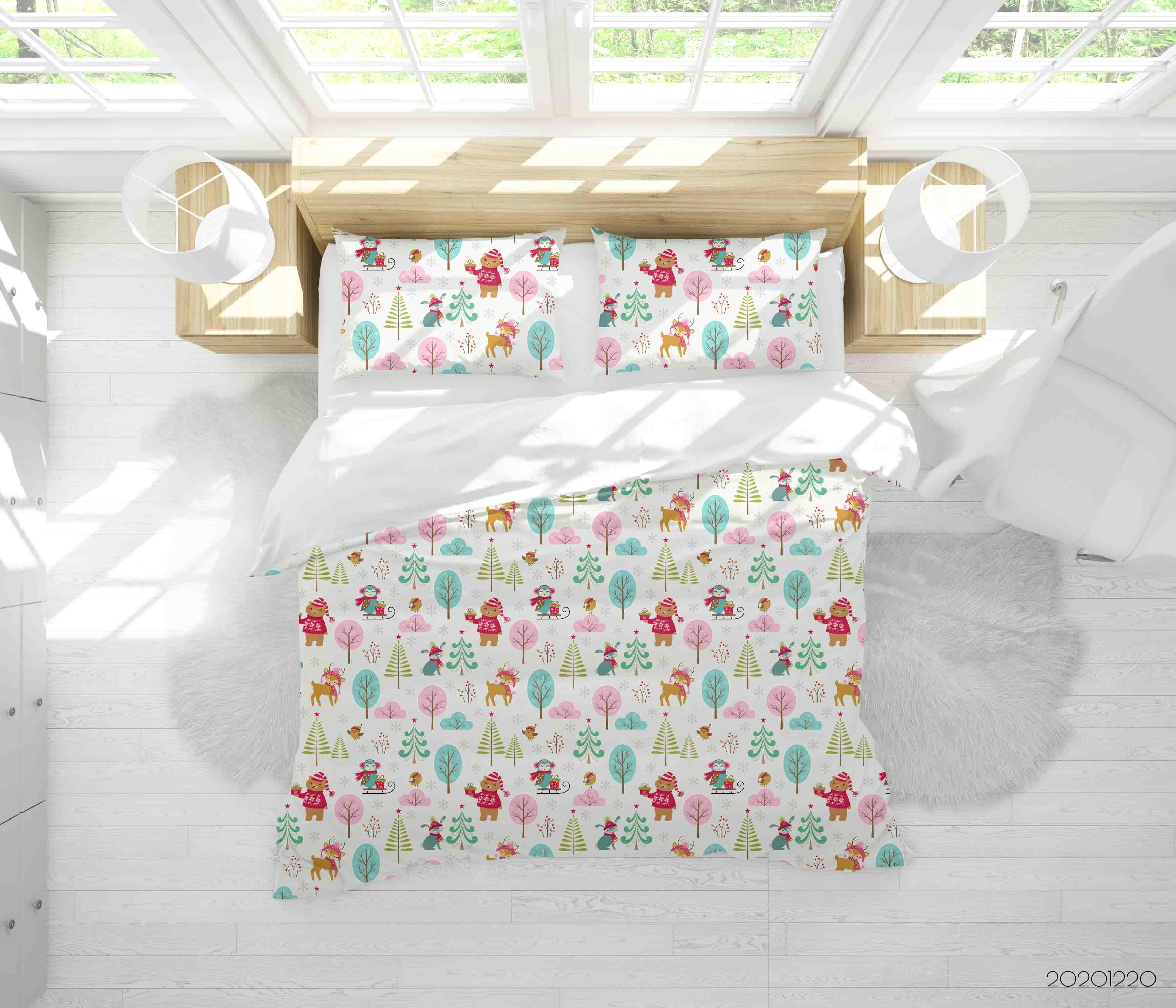 3D Hand Drawn Animal Forest Color Quilt Cover Set Bedding Set Duvet Cover Pillowcases 51- Jess Art Decoration