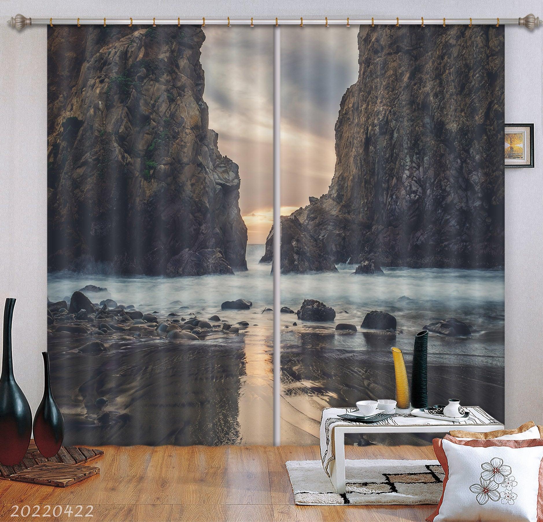 3D Landscape Peak Cliff Rock Sea Cloud Curtains and Drapes GD 4237- Jess Art Decoration