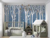 3D Birch Forest Bird Blue Background Paper Art Wall Mural Wallpaper GD 692- Jess Art Decoration