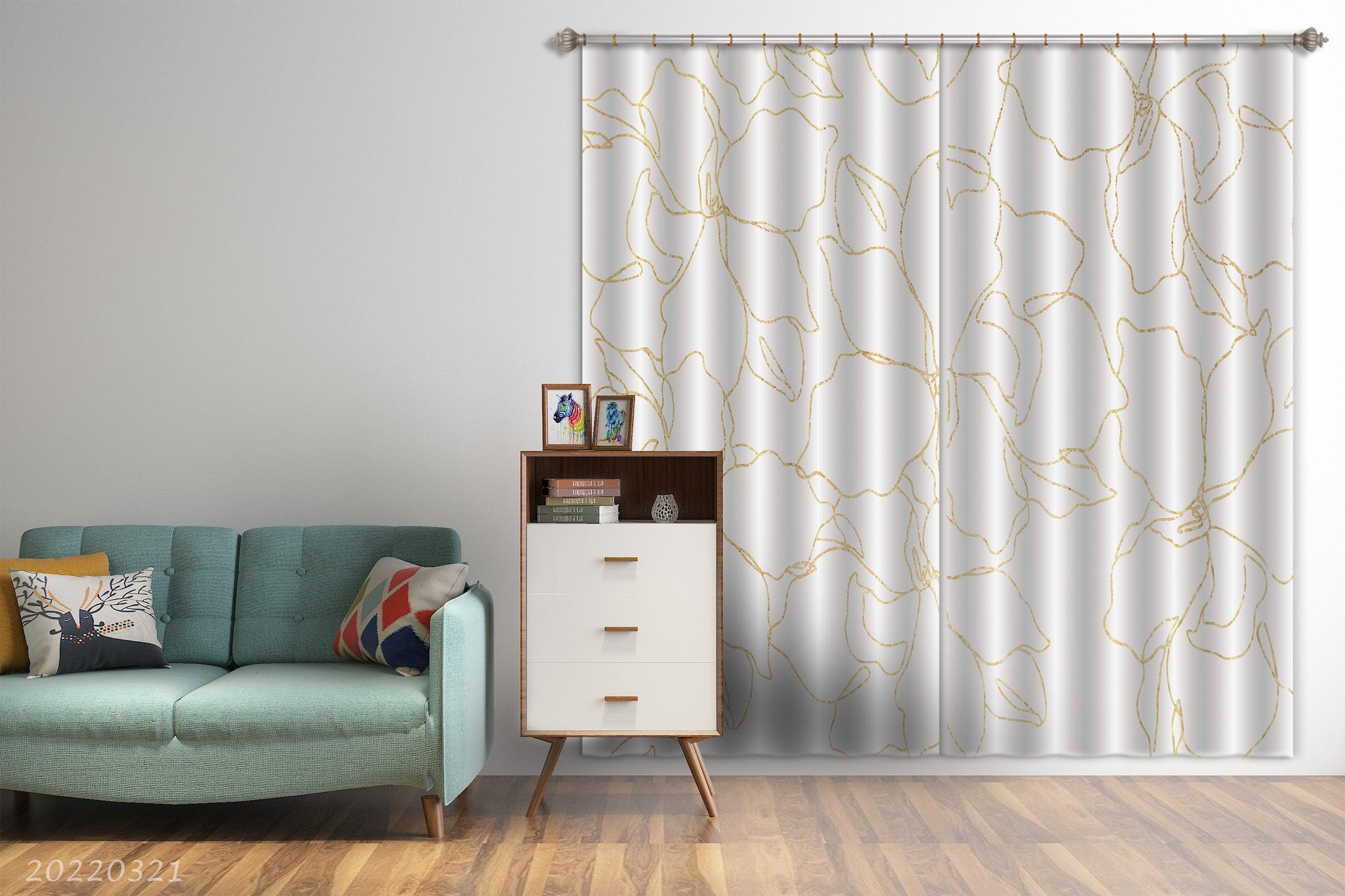 3D Abstract Beautiful Golden Lines Floral Curtains and Drapes GD 3126- Jess Art Decoration
