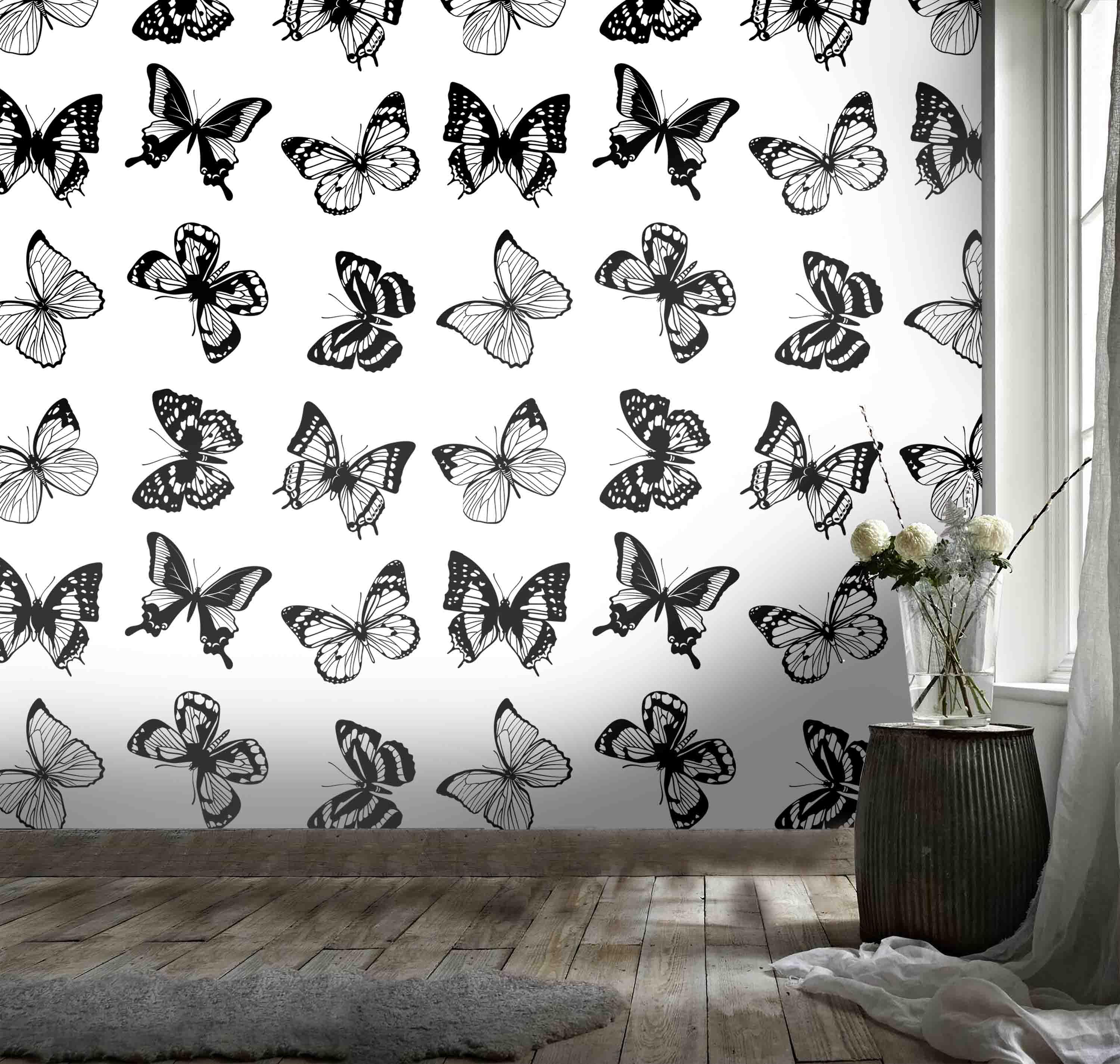 3D black white butterfly pattern wall mural wallpaper 69- Jess Art Decoration