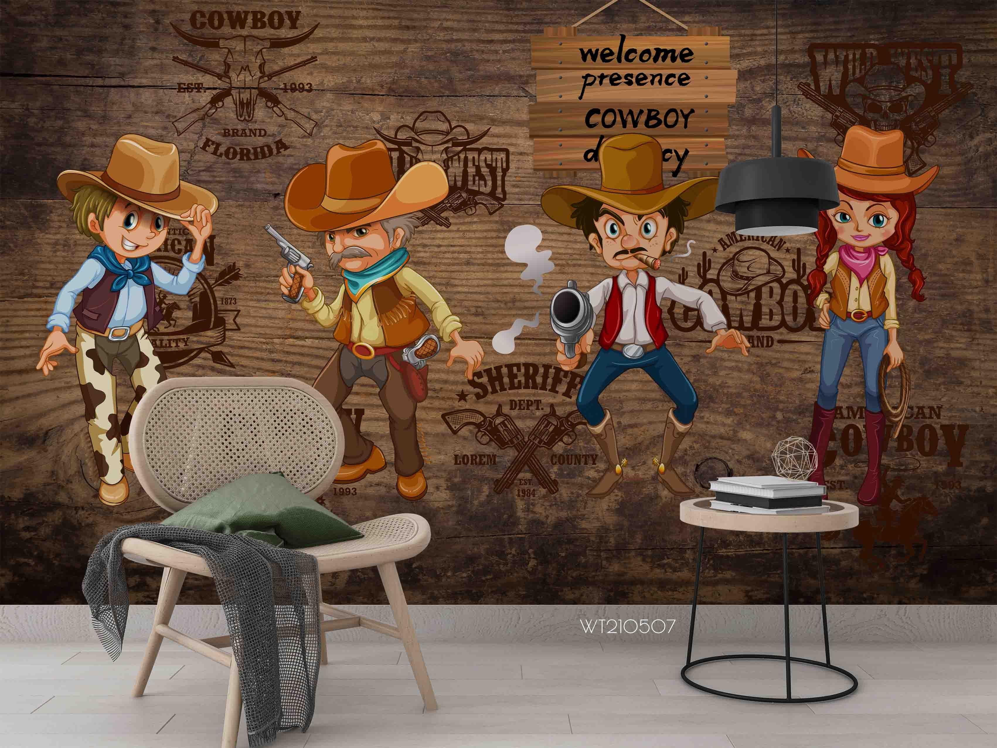 3D Cartoon Western Cowboy Wall Mural Wallpaper LQH 127- Jess Art Decoration