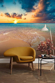 3D sea beach sunset wall mural wallpaper 85- Jess Art Decoration