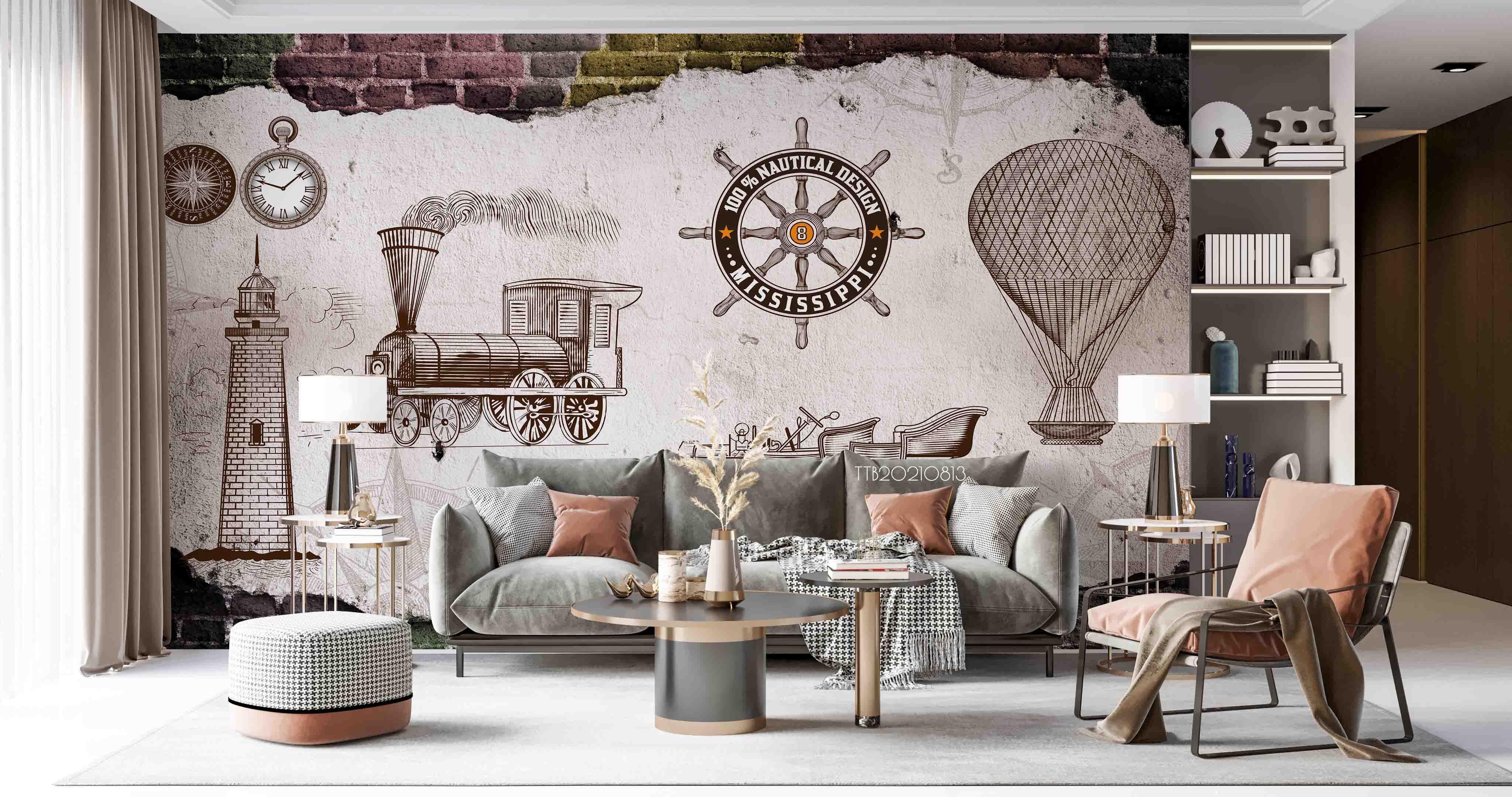3D European Style Retro Train Car Hot Air Balloon Wall Mural Wallpaper 5080- Jess Art Decoration