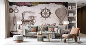 3D European Style Retro Train Car Hot Air Balloon Wall Mural Wallpaper 5080- Jess Art Decoration