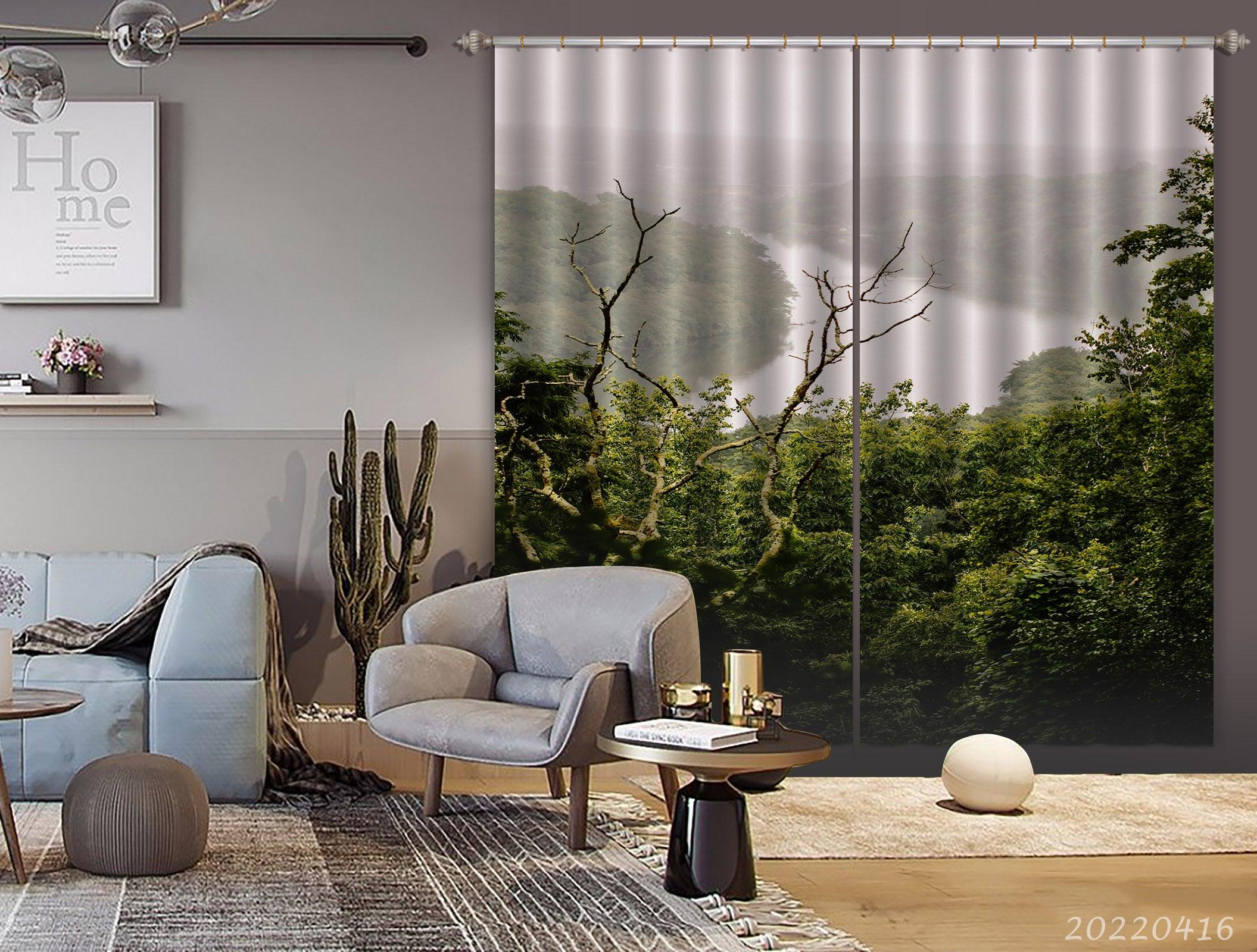 3D Landscape River Mountain Forest Green Trees Curtains and Drapes GD 4328- Jess Art Decoration