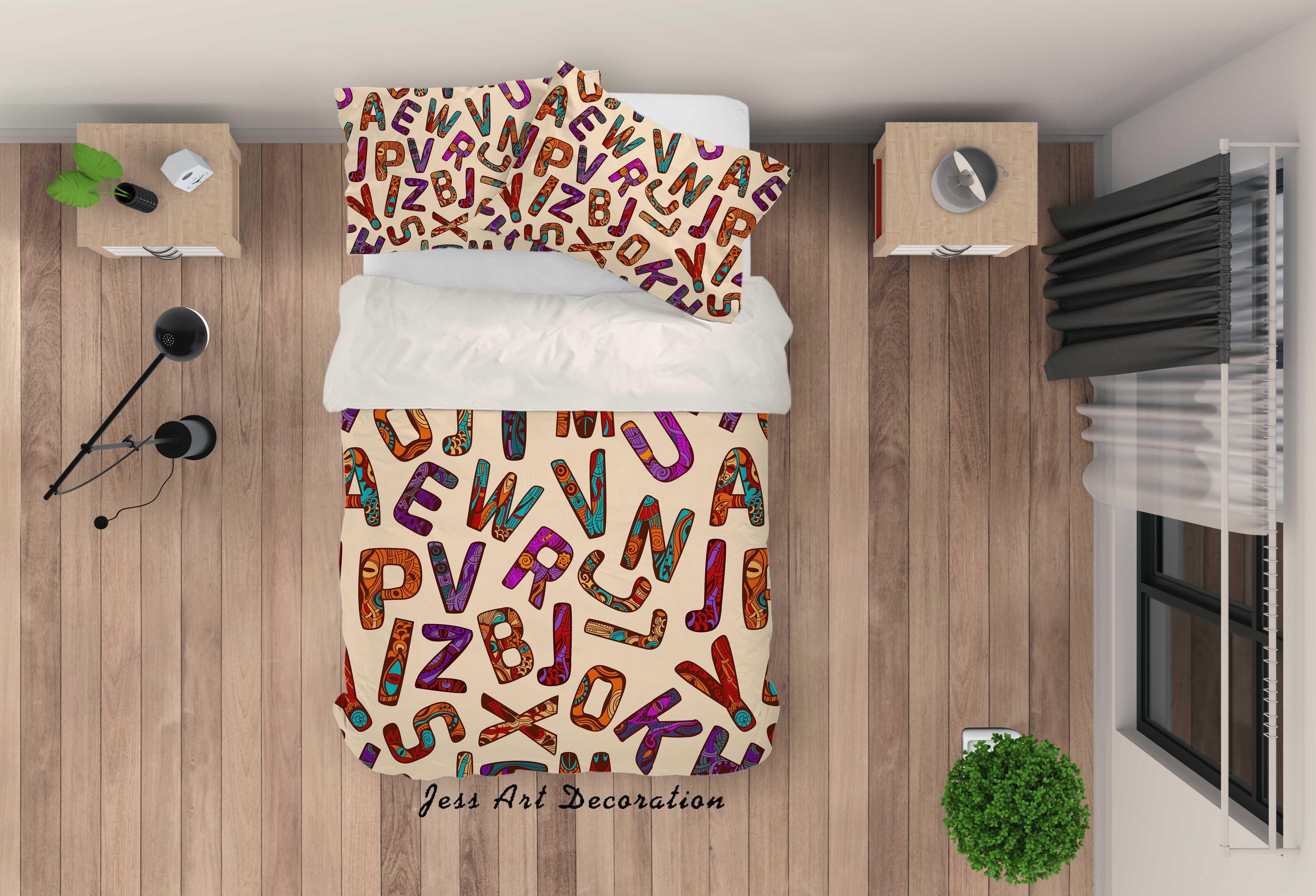 3D Color Letter Pattern Quilt Cover Set Bedding Set Pillowcases 42- Jess Art Decoration