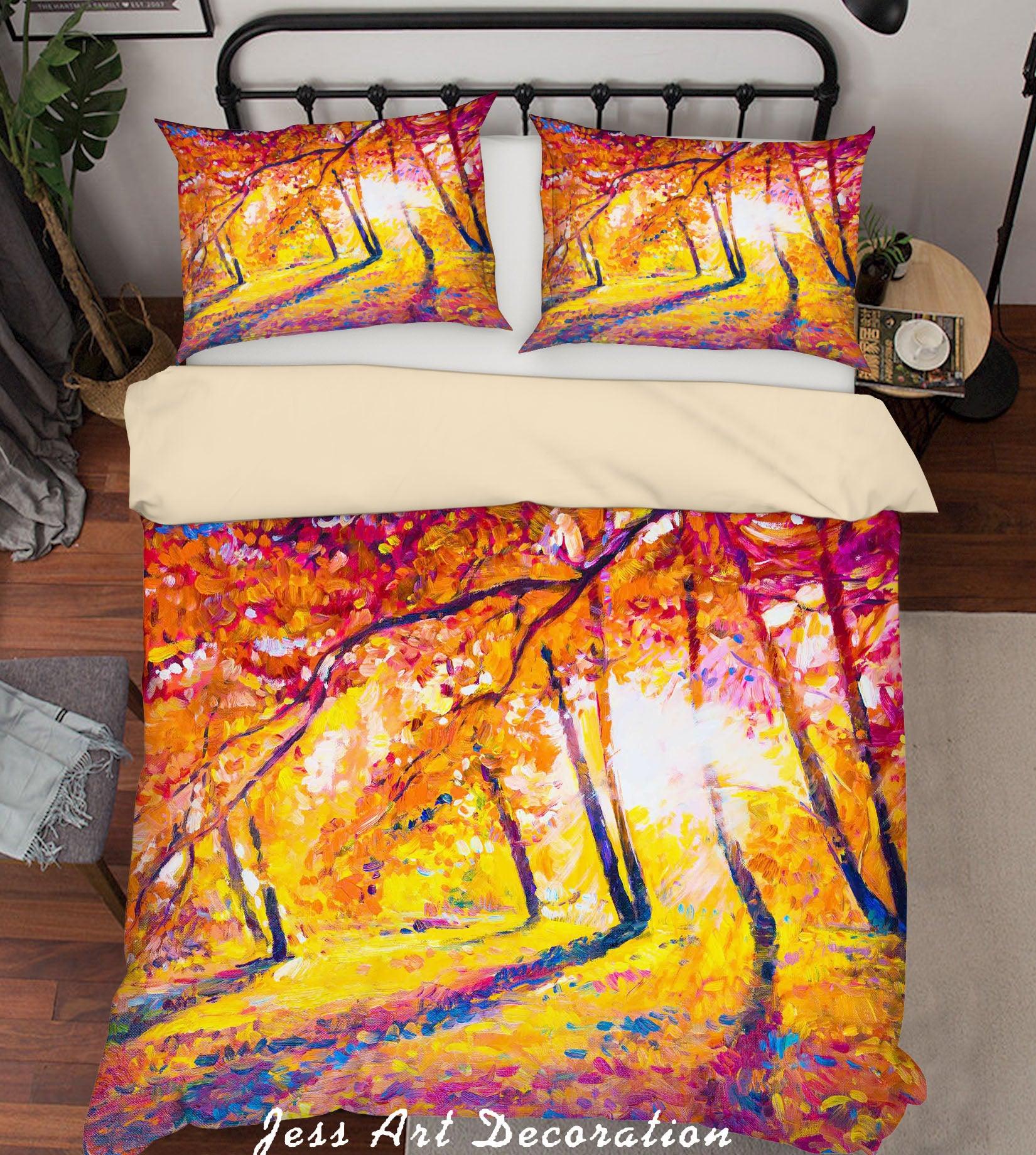 3D Maple Forest Oil Painting Quilt Cover Set Bedding Set Duvet Cover Pillowcases A051 LQH- Jess Art Decoration