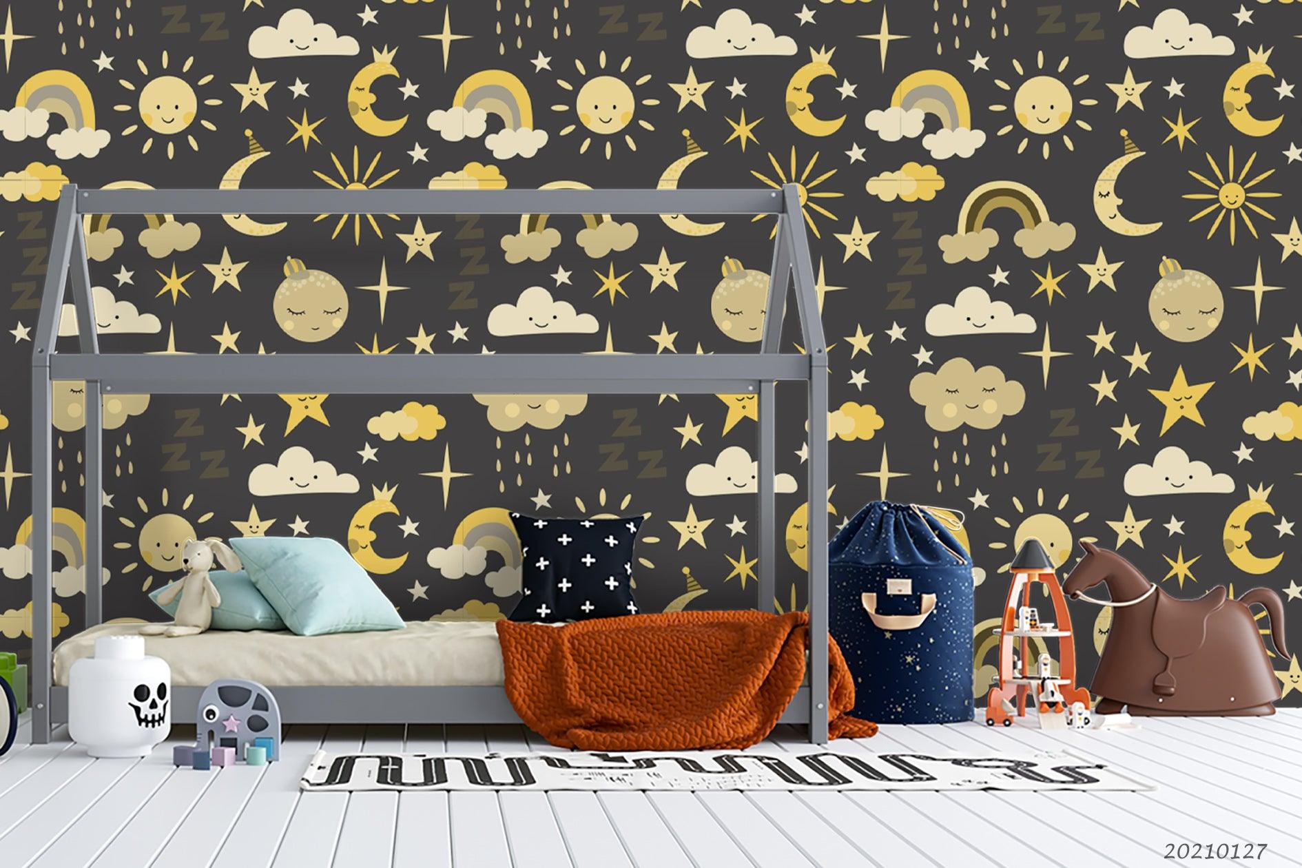 3D Cartoon Sun Moon Star Cloud Wall Mural Wallpaper LQH 103- Jess Art Decoration