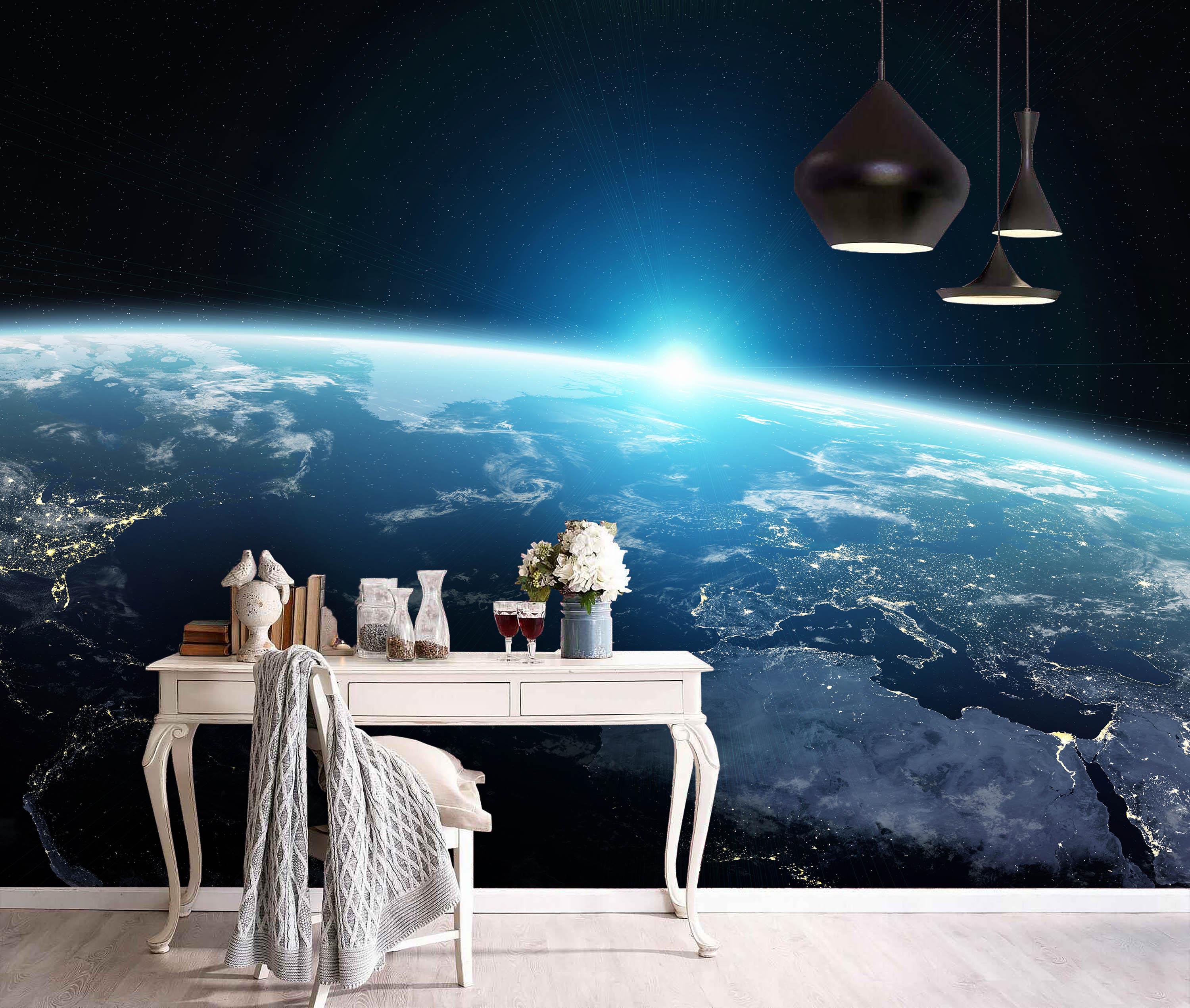 3D Blue Earth Cosmic Sunrise Wall Mural Wallpaper 147- Jess Art Decoration
