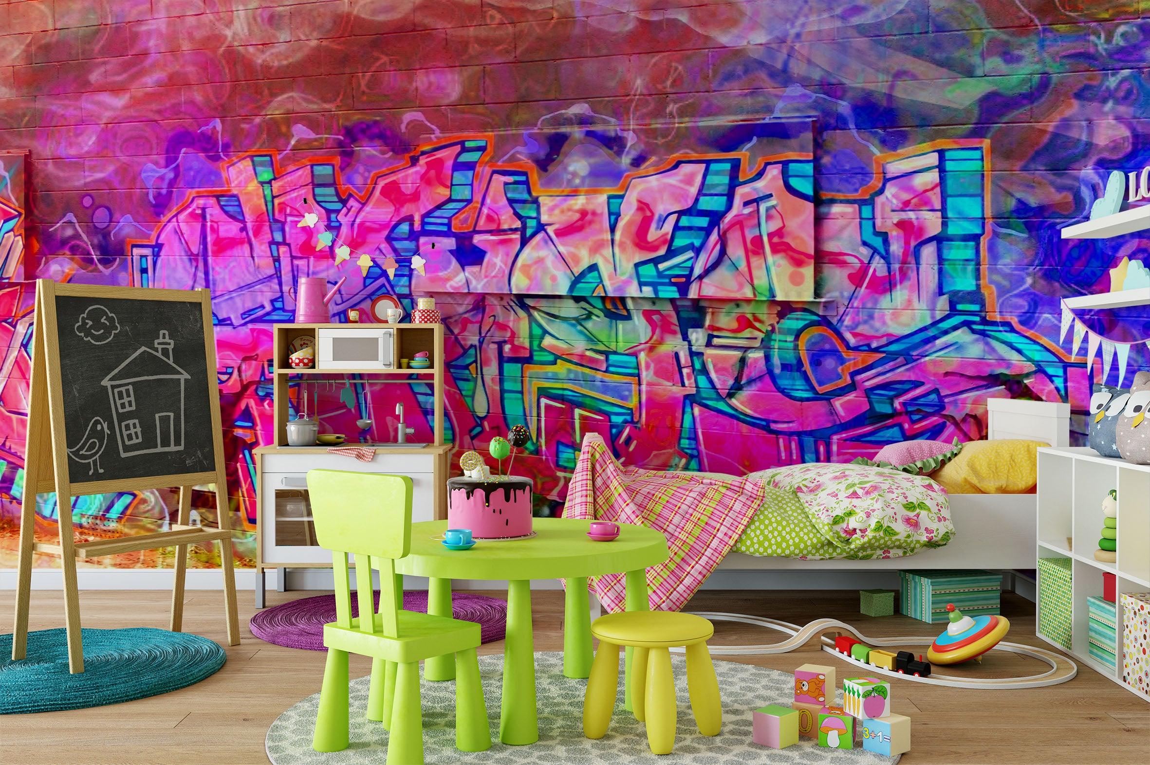 3D Abstract Purple Slogan Graffiti Wall Mural Wallpaper 68- Jess Art Decoration