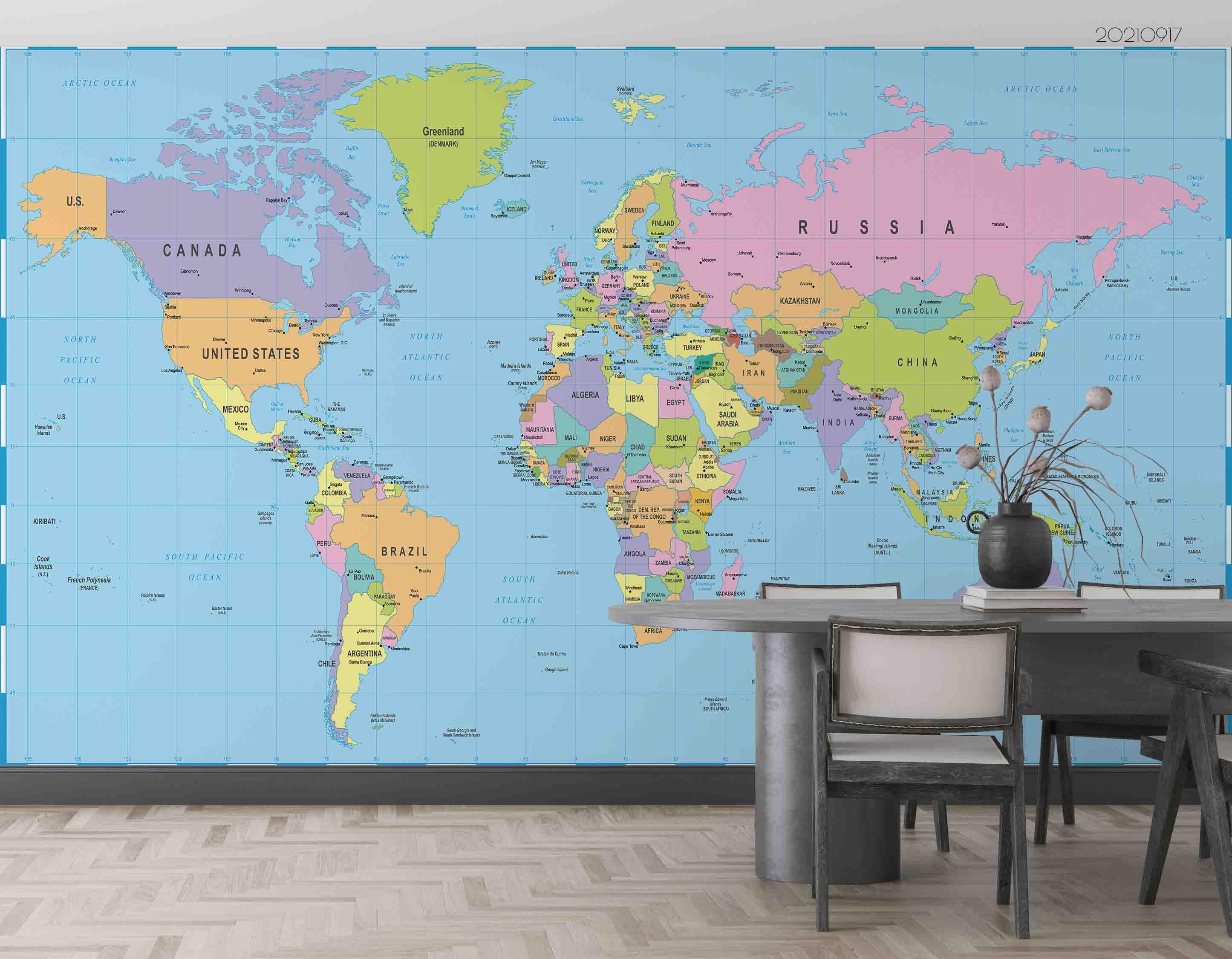 3D Blue World Map Wall Mural Wallpaper LQH 108- Jess Art Decoration