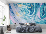 3D Blue Abstract Oil Painting blue abstract oil painting wall mural wallpaper for living room - view 4