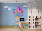 3D Cartoon Balloon Swing Sky Cloud Bird Wall Mural Wallpaper GD 287- Jess Art Decoration