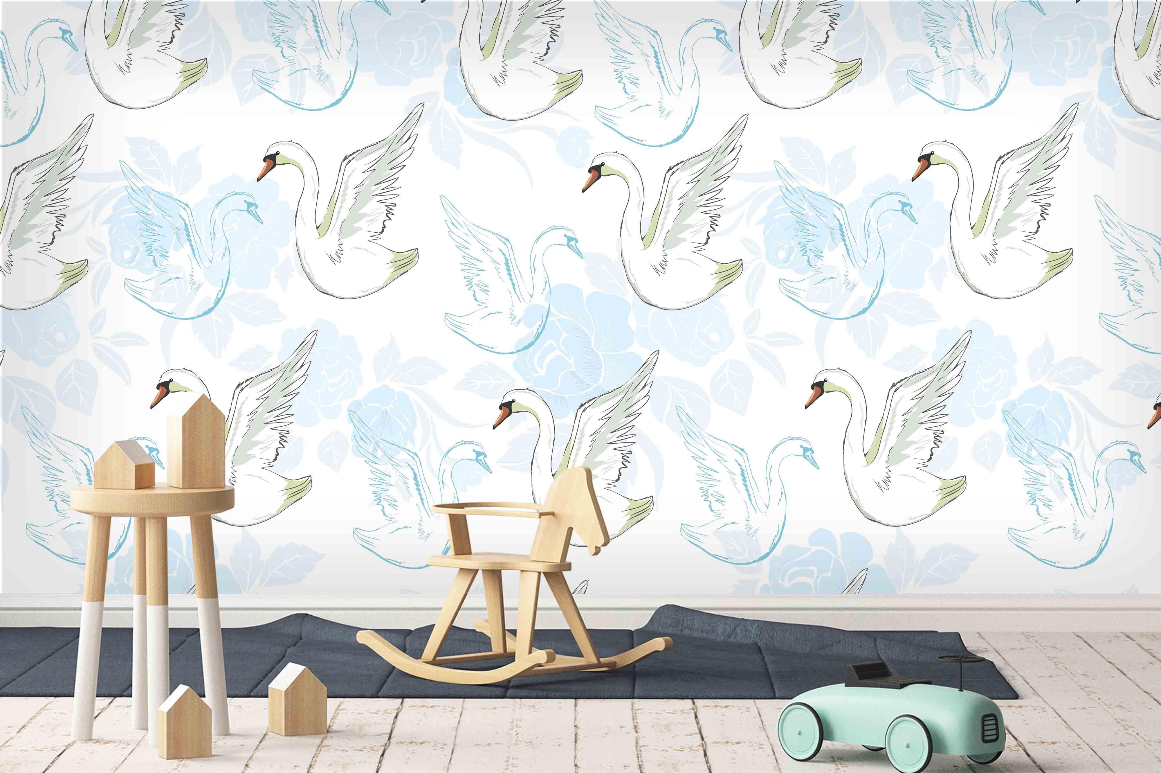 3D blue floral swan wall mural wallpaper 42- Jess Art Decoration