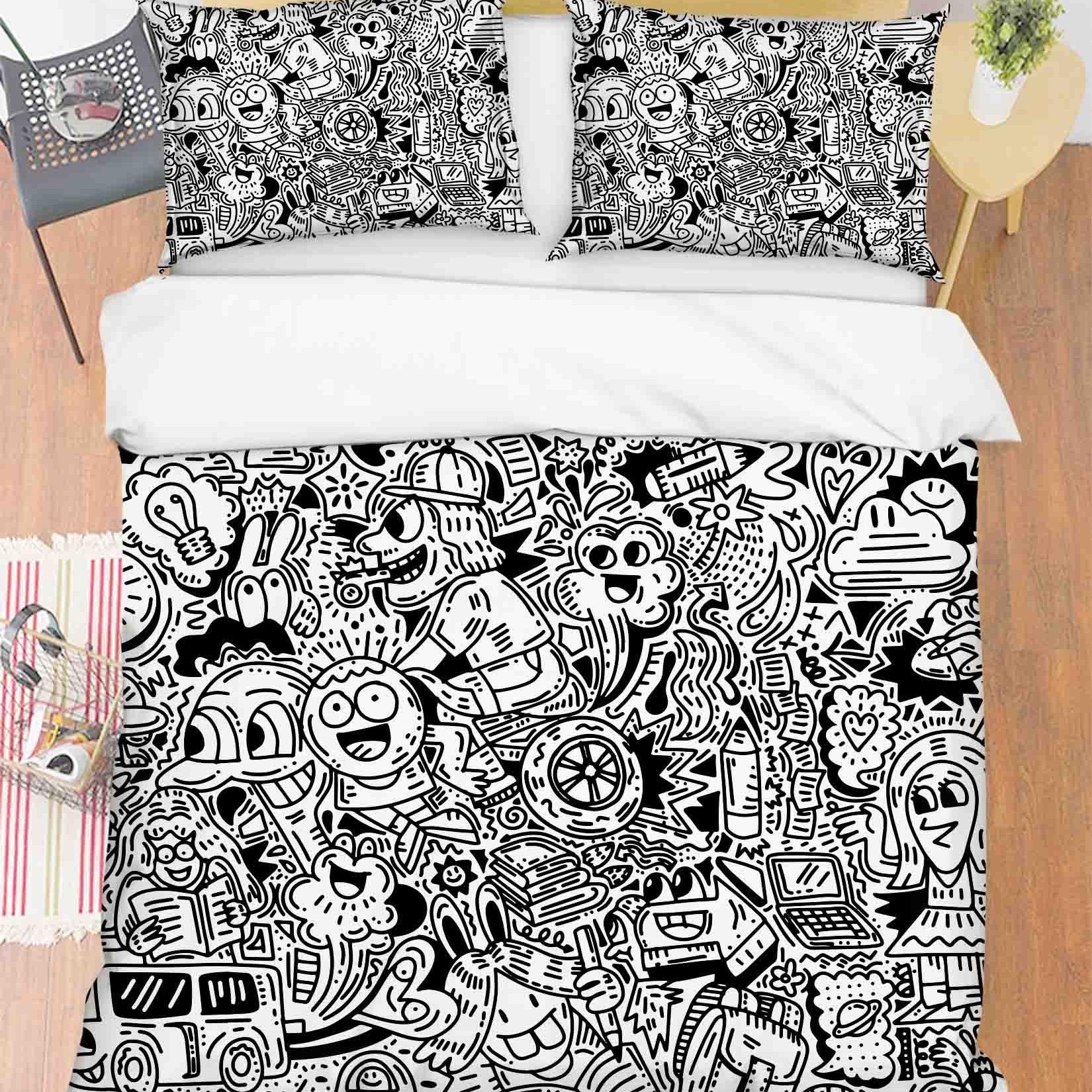 3D Abstract Grey Monster Graffiti Quilt Cover Set Bedding Set Duvet Cover Pillowcases 16- Jess Art Decoration