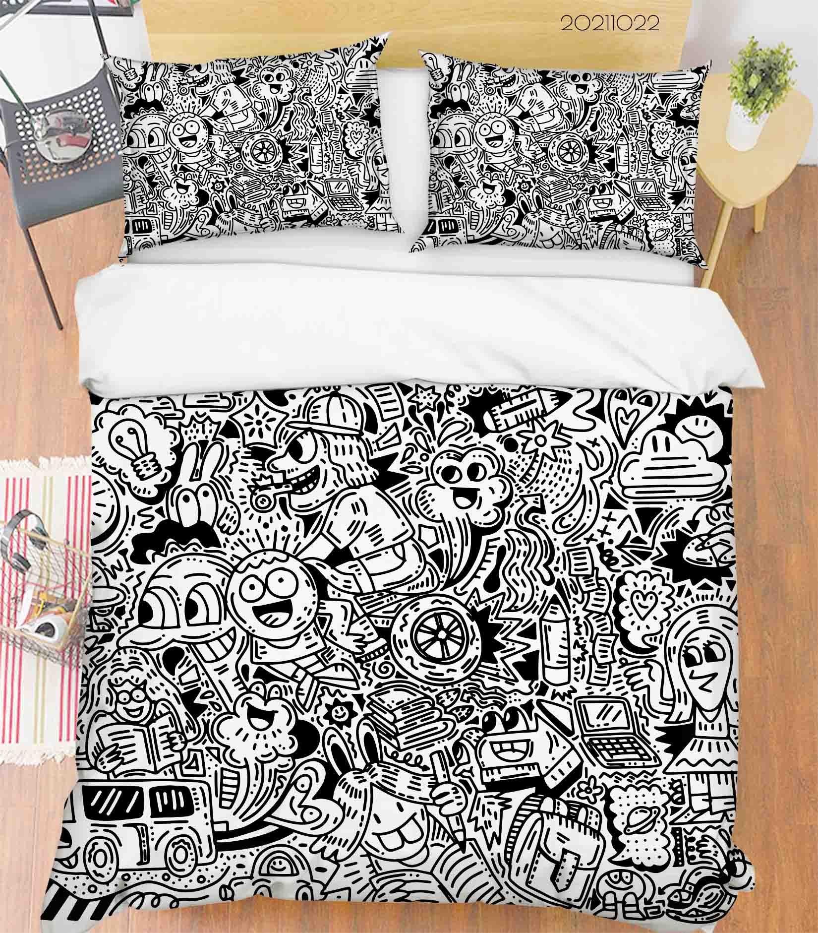 3D Abstract Grey Monster Graffiti Quilt Cover Set Bedding Set Duvet Cover Pillowcases 16- Jess Art Decoration