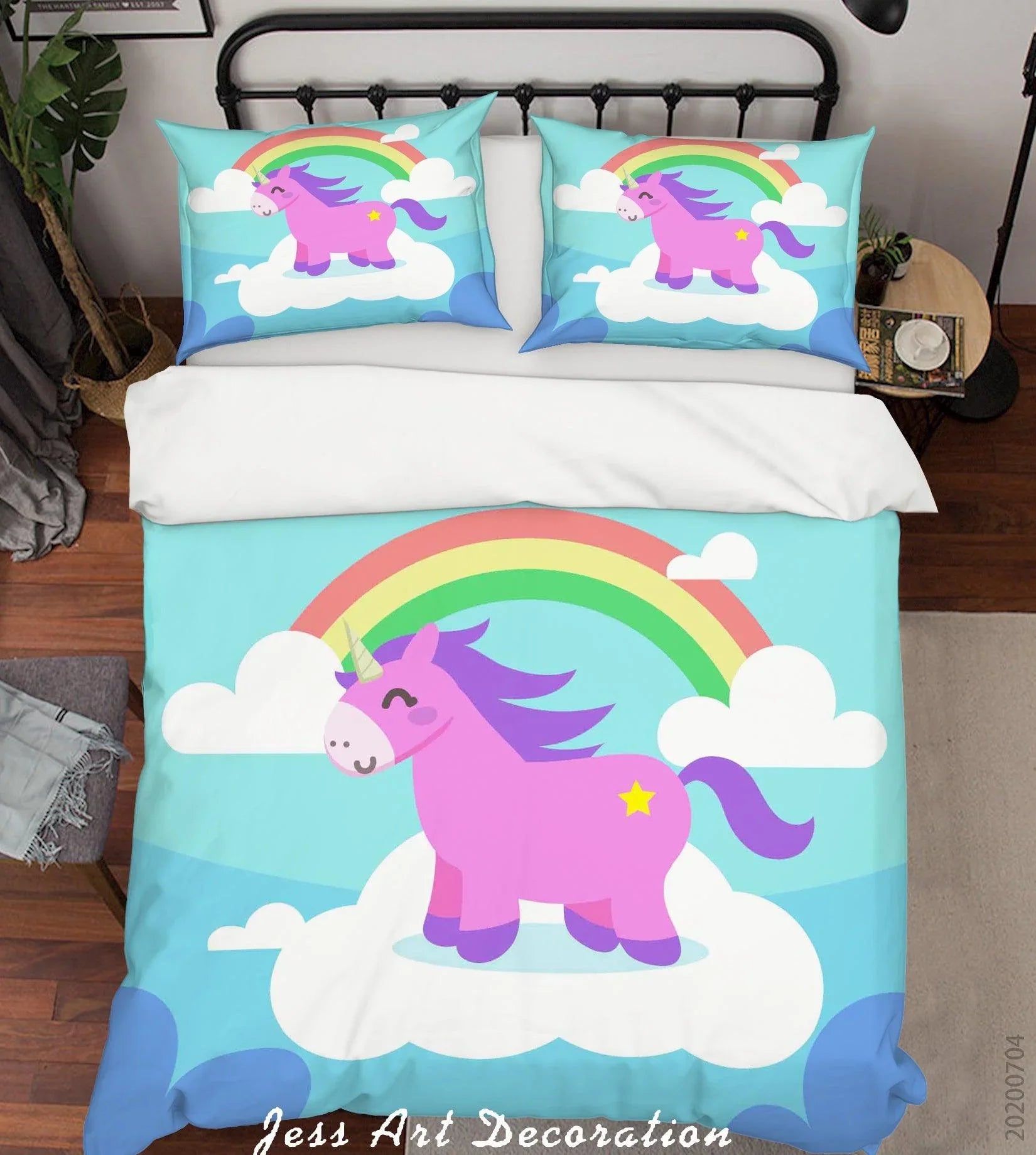 3D Rainbow Unicorn Quilt Cover Set Bedding Set Duvet Cover Pillowcases SF204- Jess Art Decoration